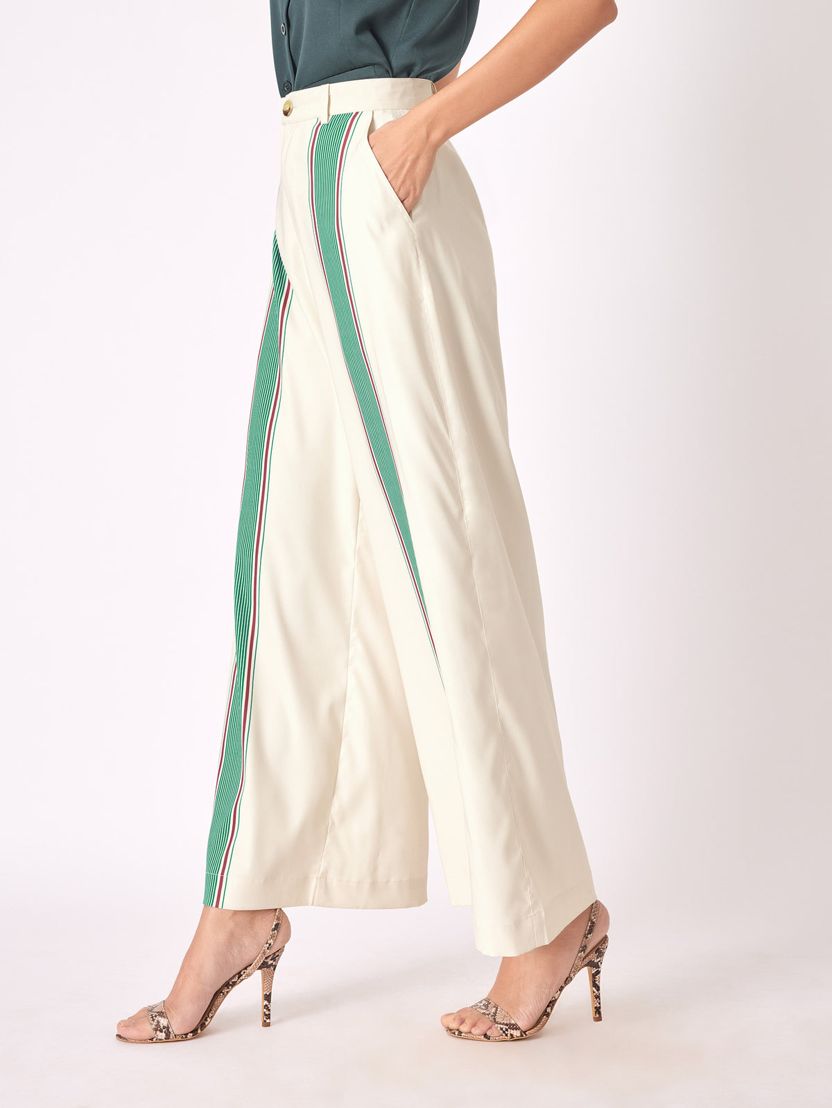 Red & Green Stripe Detail Trousers