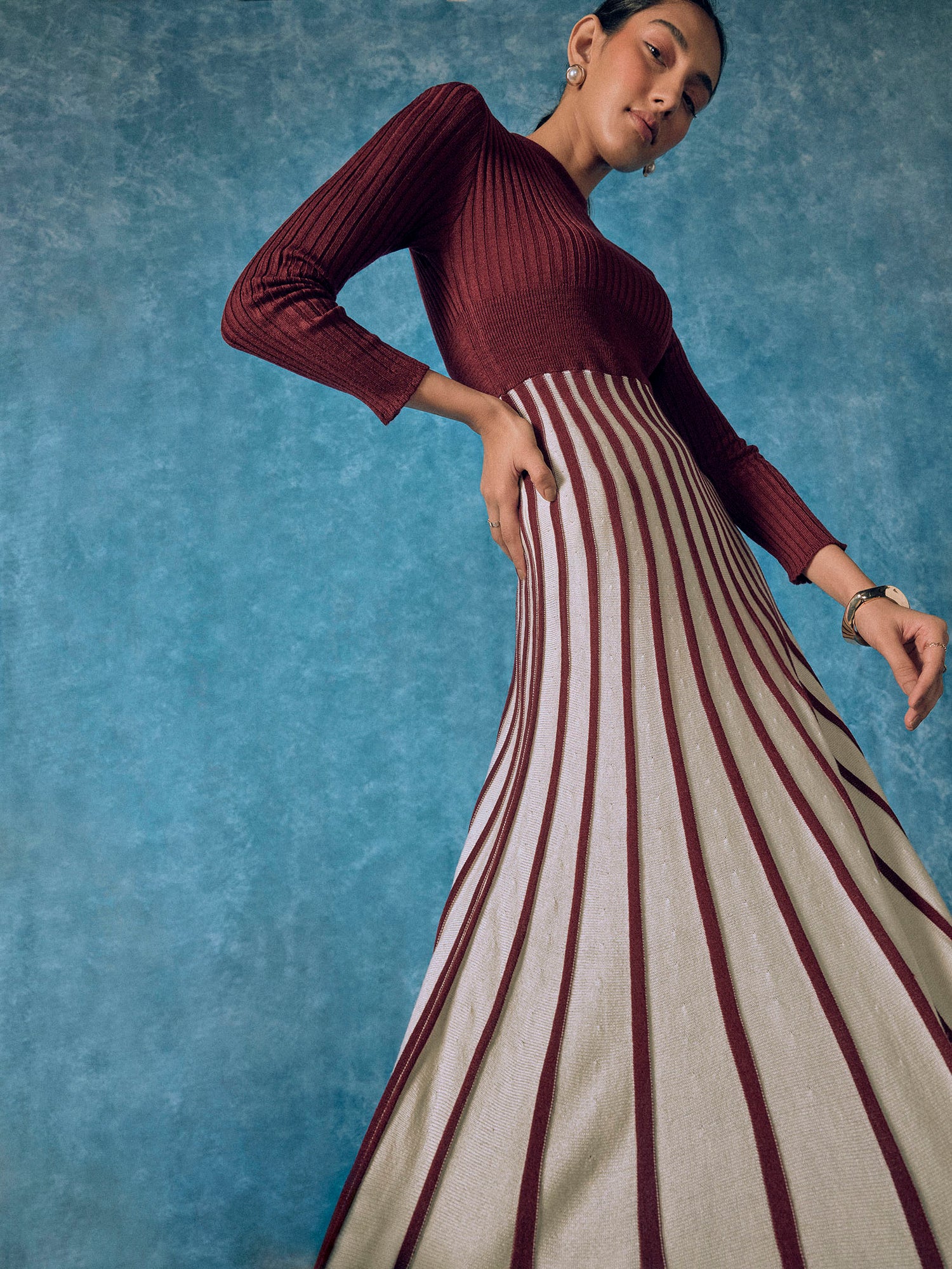 Rhubarb & Beige Striped Knit Dress