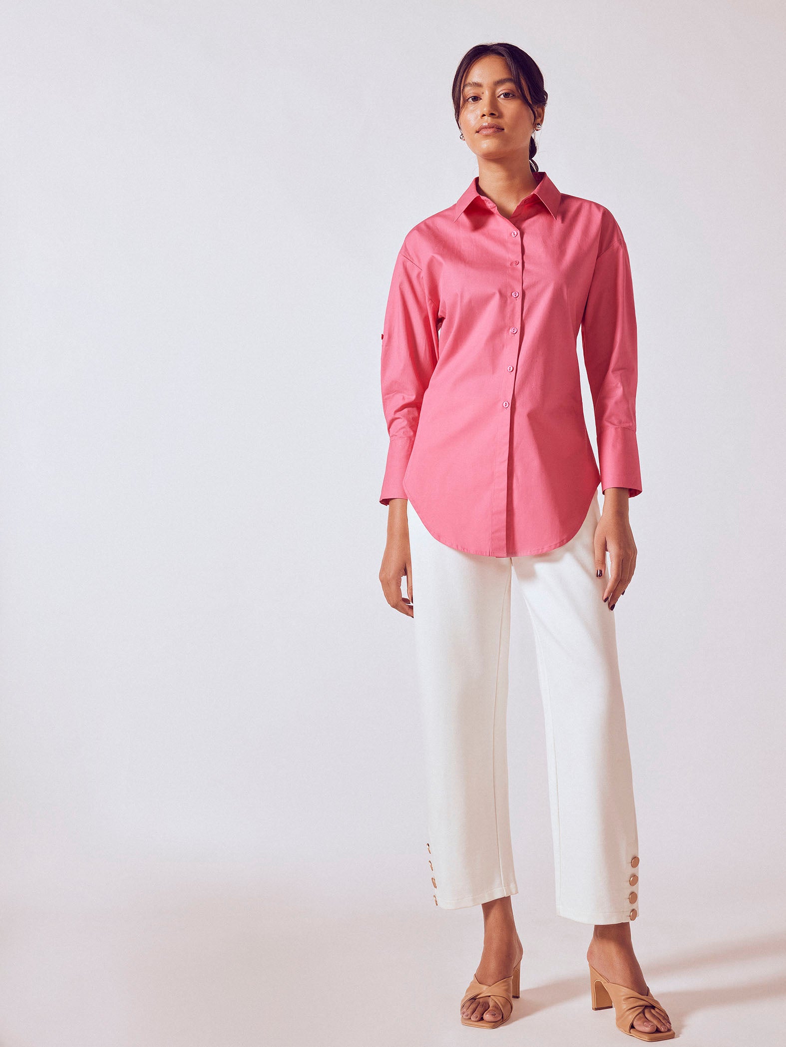 Rose Back Tie Oversized Shirt