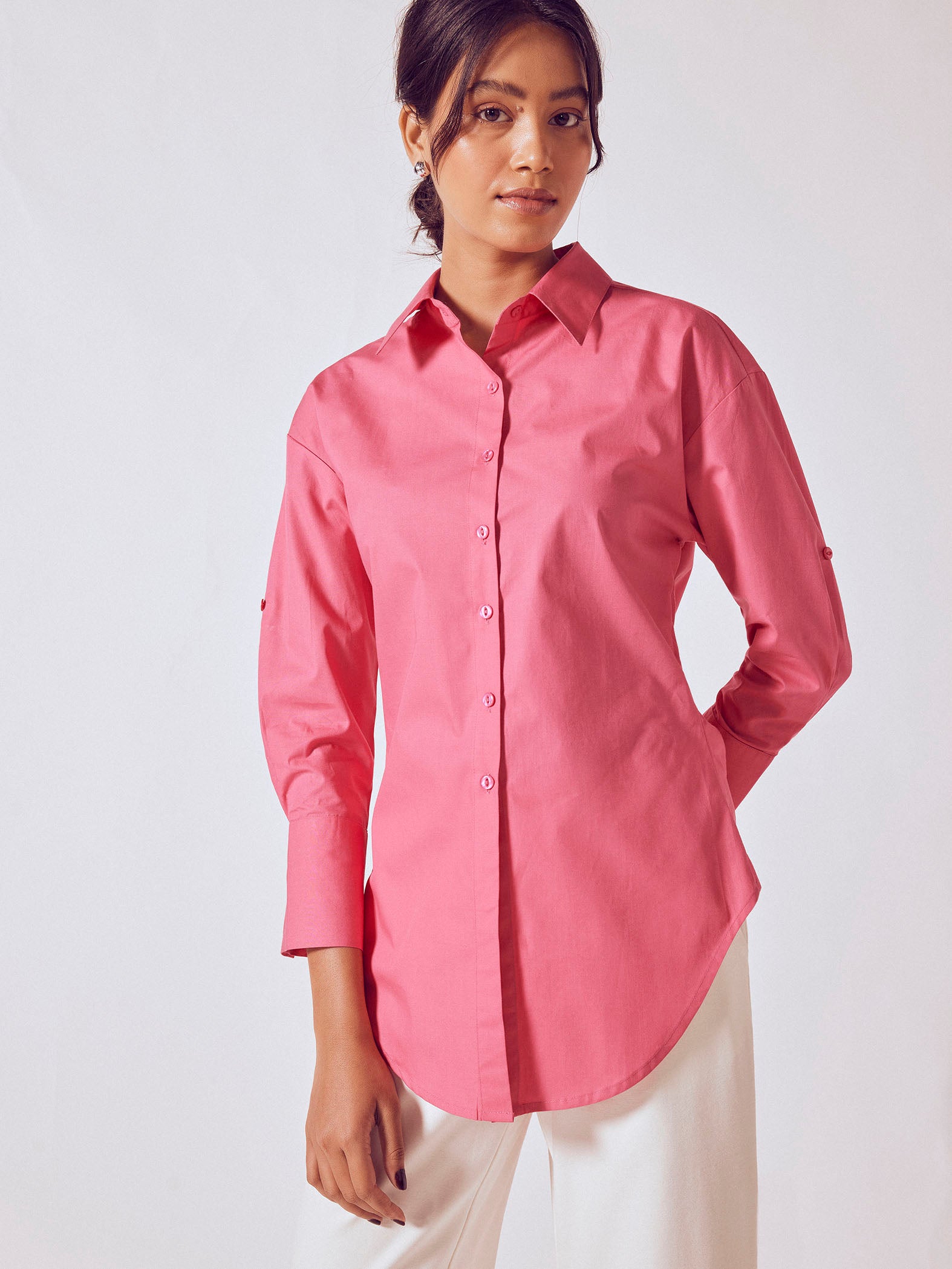 Rose Back Tie Oversized Shirt