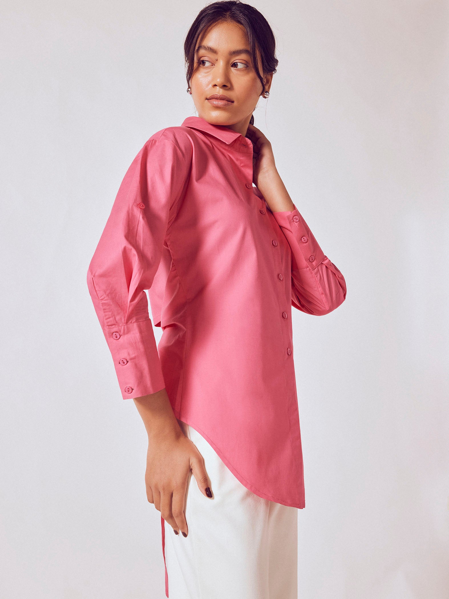 Rose Back Tie Oversized Shirt