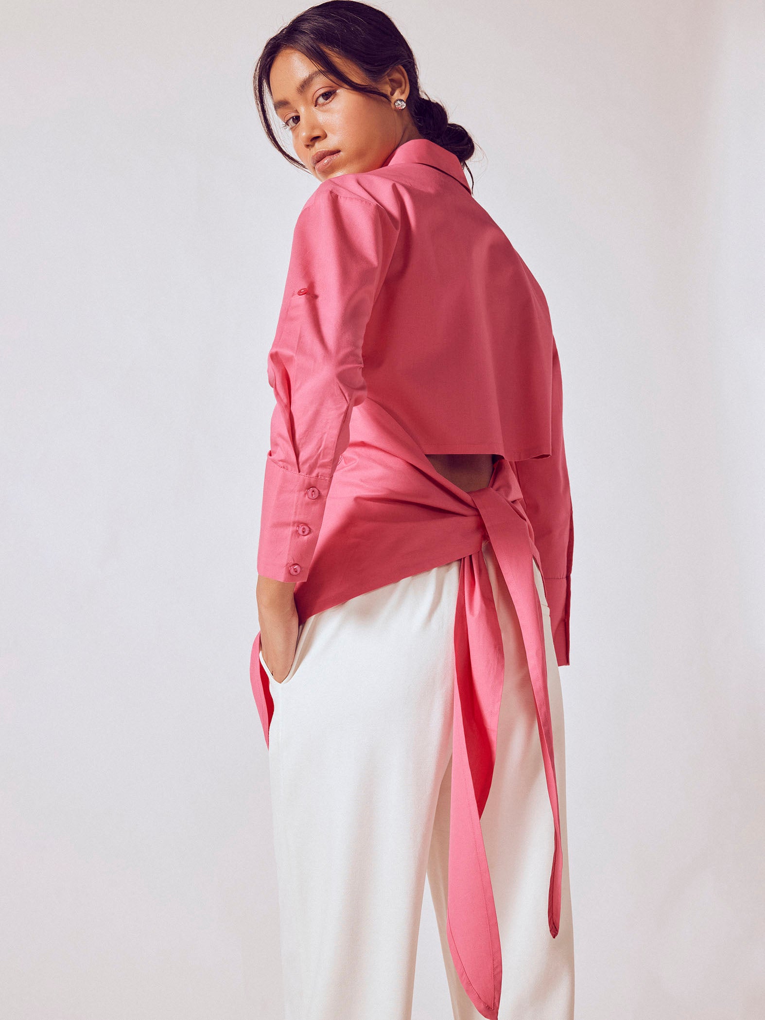 Rose Back Tie Oversized Shirt