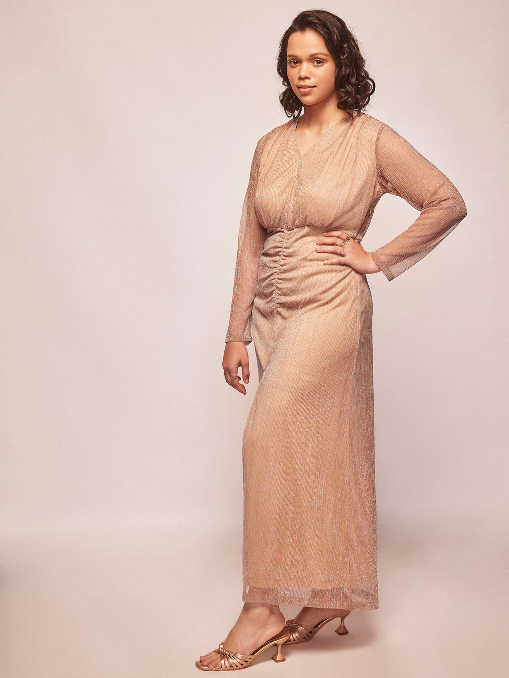 Rose Gold Ruched Maxi Dress