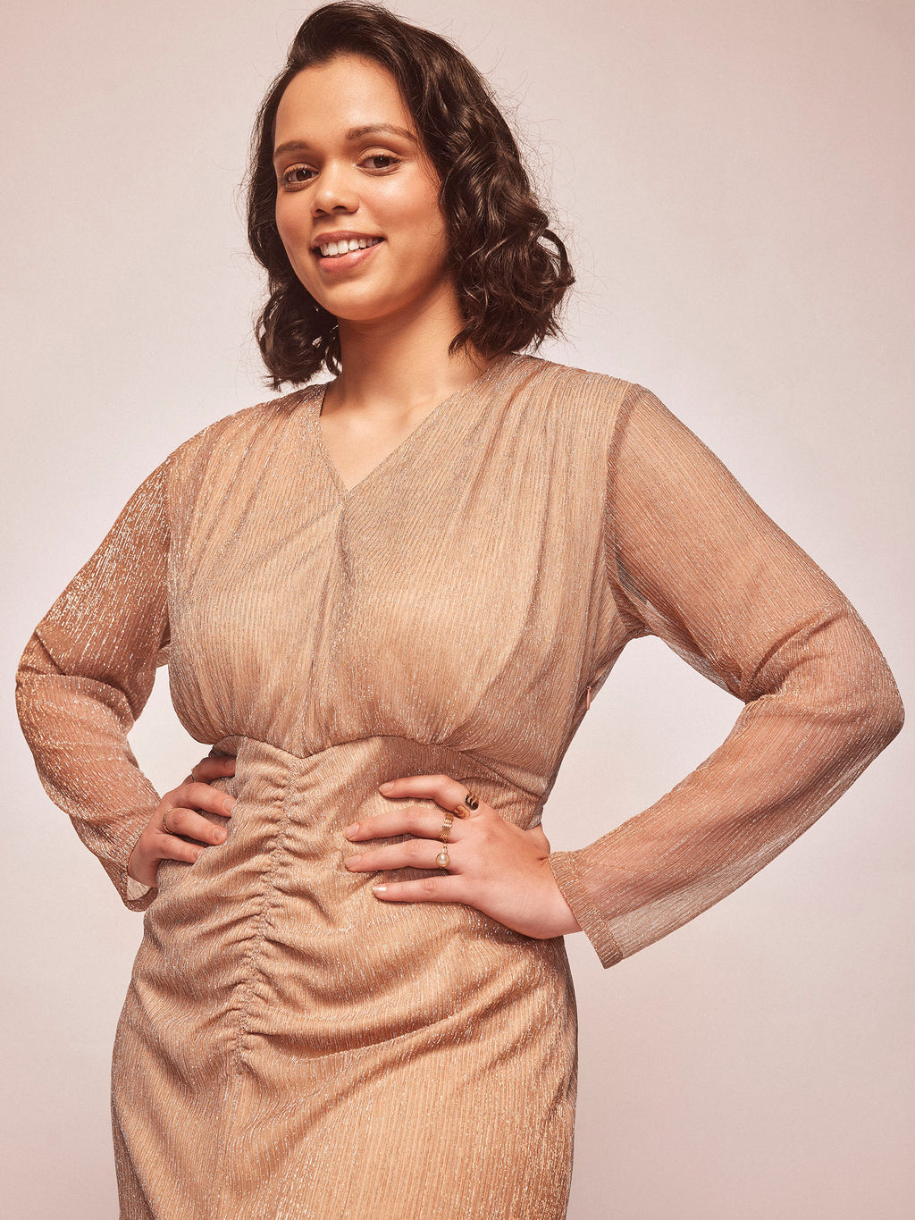 Rose Gold Ruched Maxi Dress