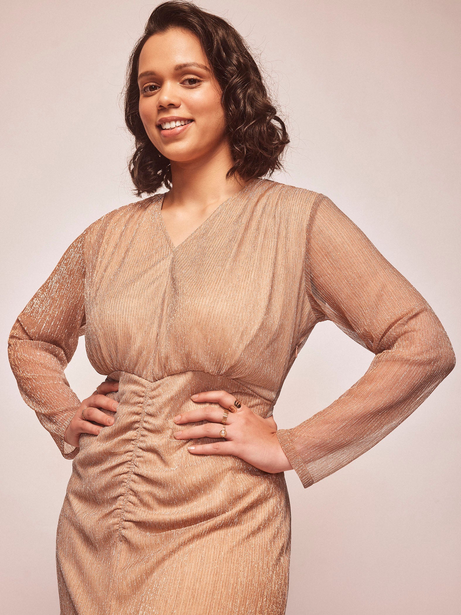 Rose Gold Ruched Maxi Dress