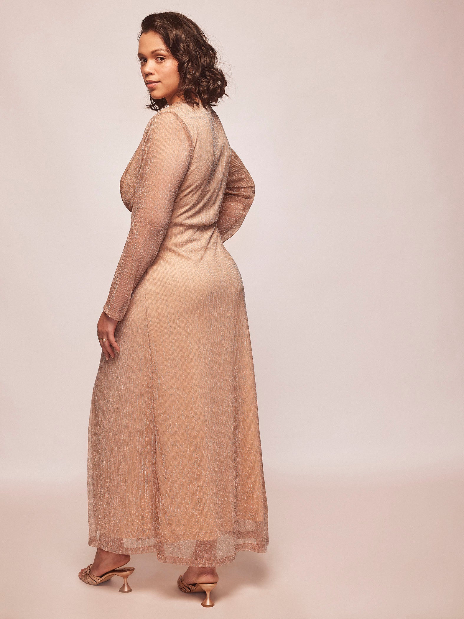 Rose Gold Ruched Maxi Dress
