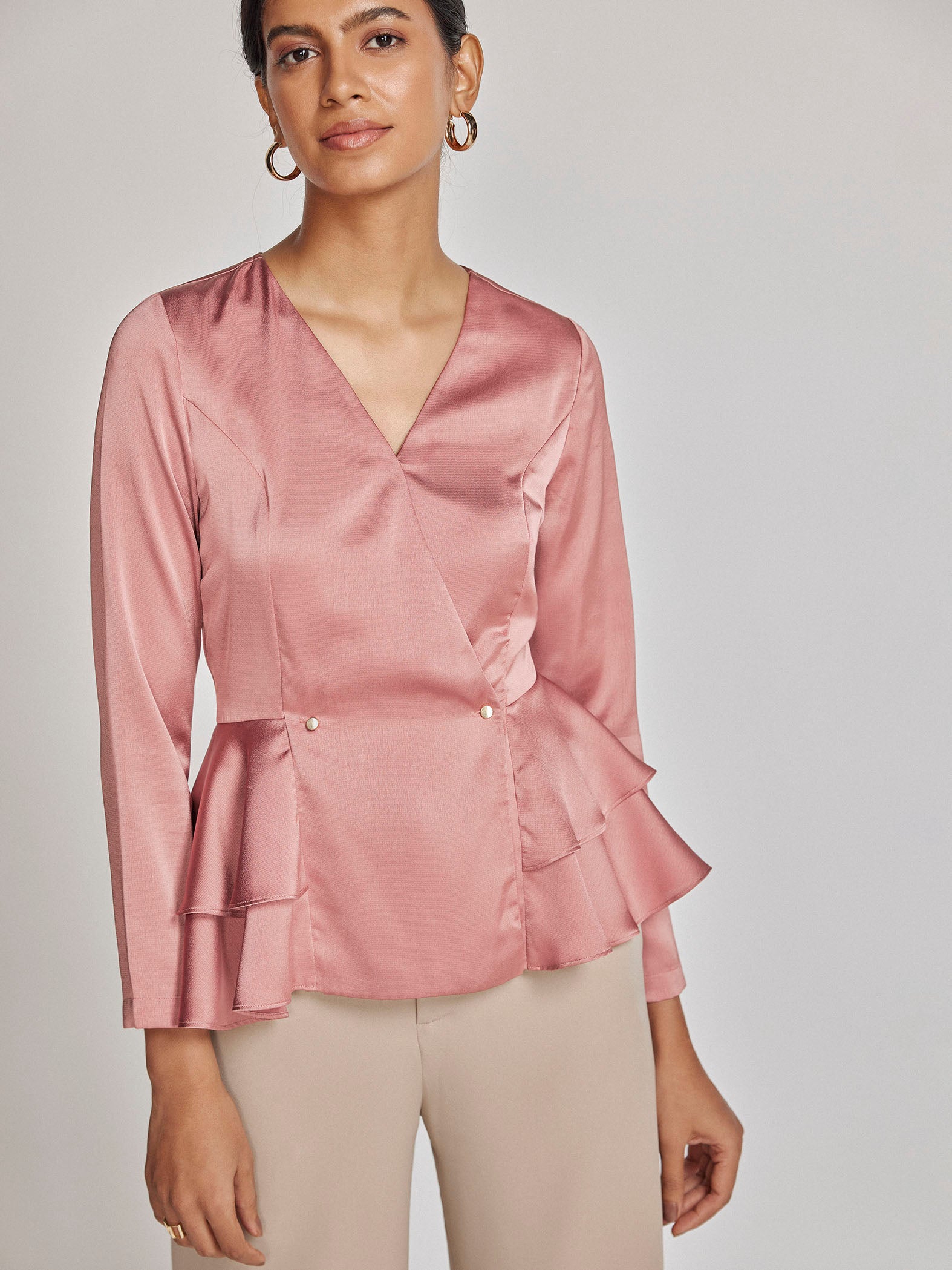 Rose Satin Peplum Top