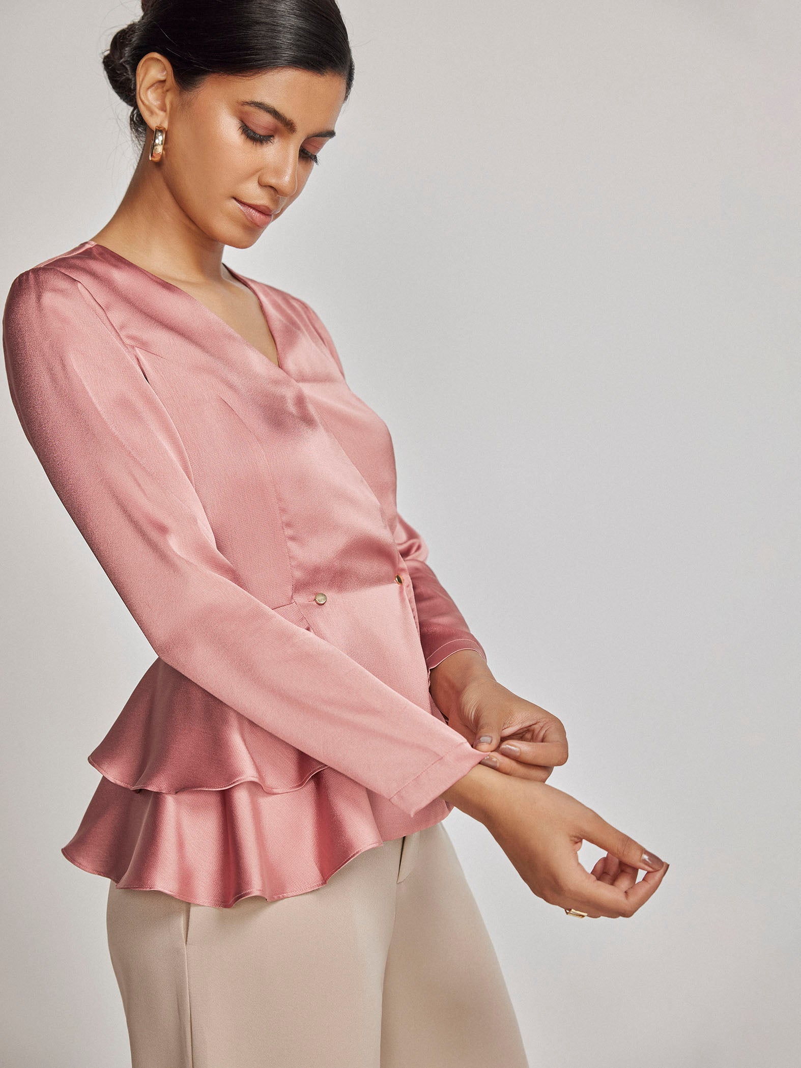 Rose Satin Peplum Top