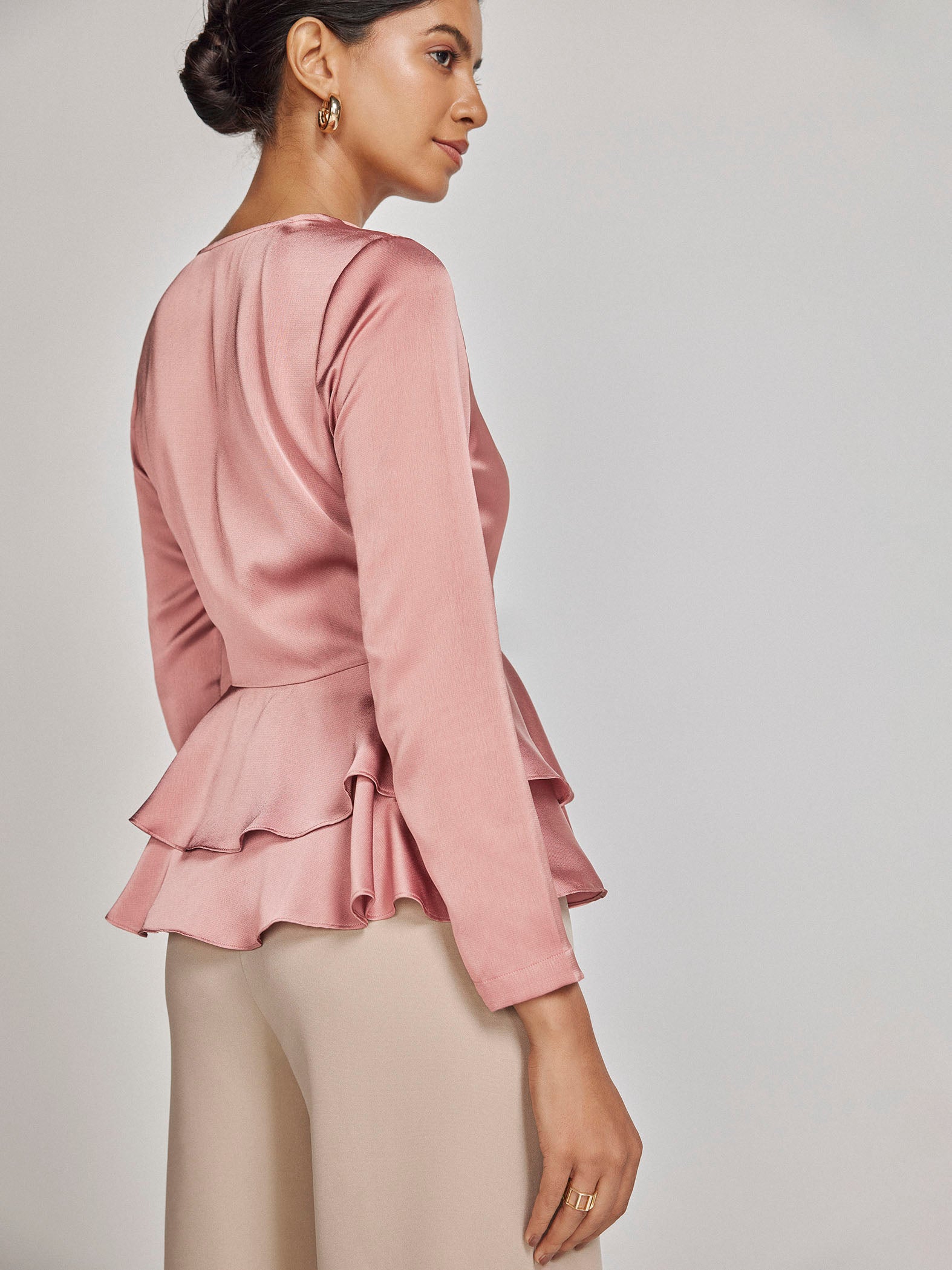 Rose Satin Peplum Top