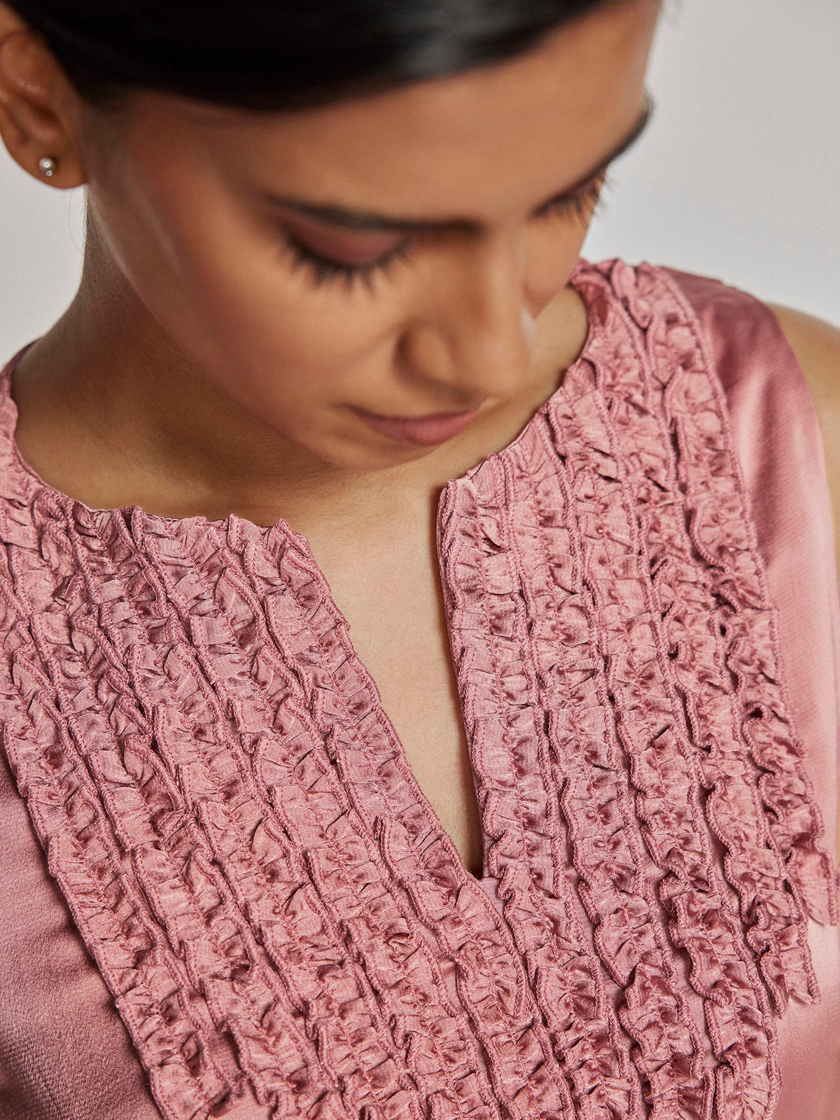Rose Satin Ruffled Dress