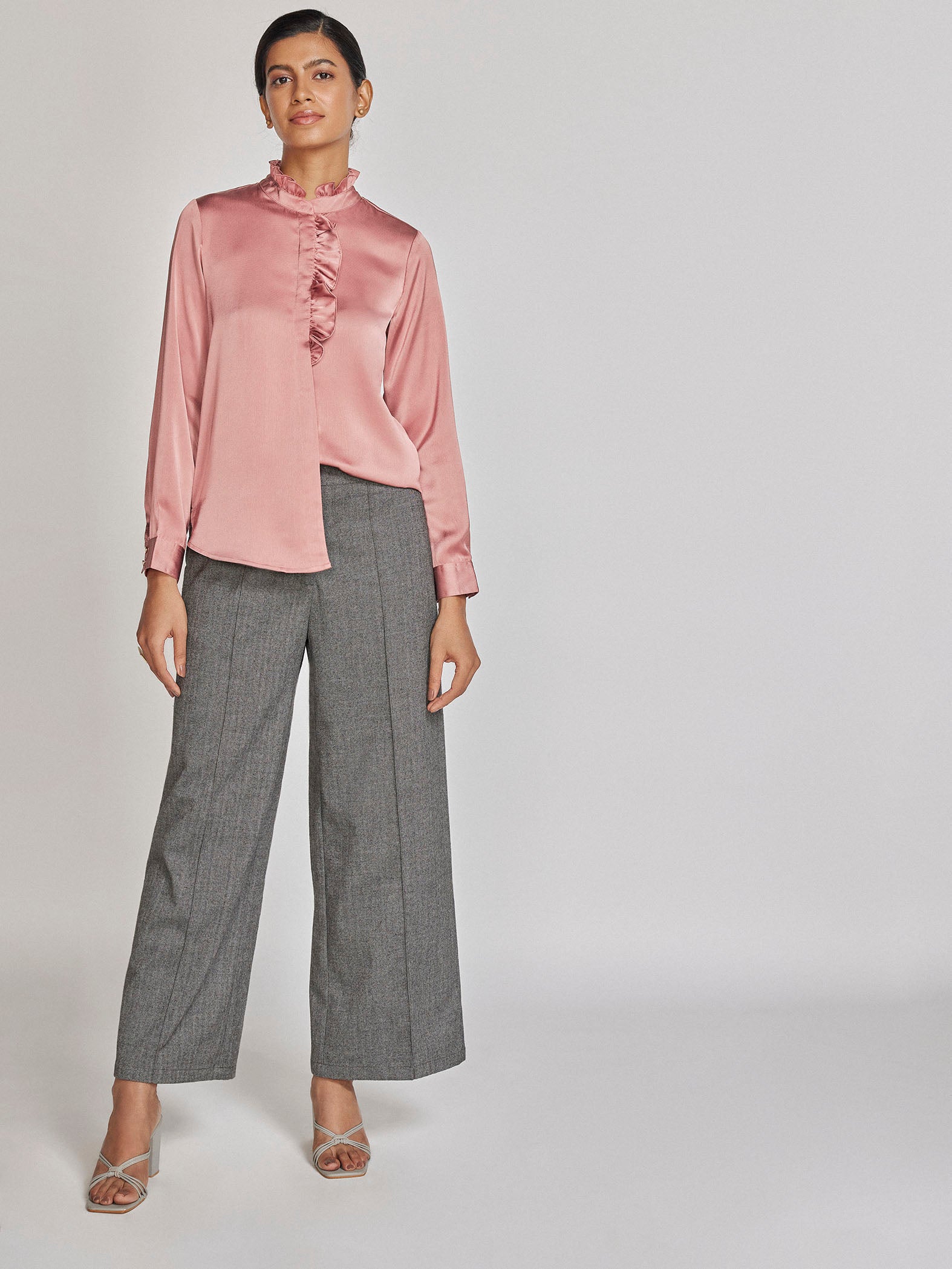Rose Satin Ruffled Shirt