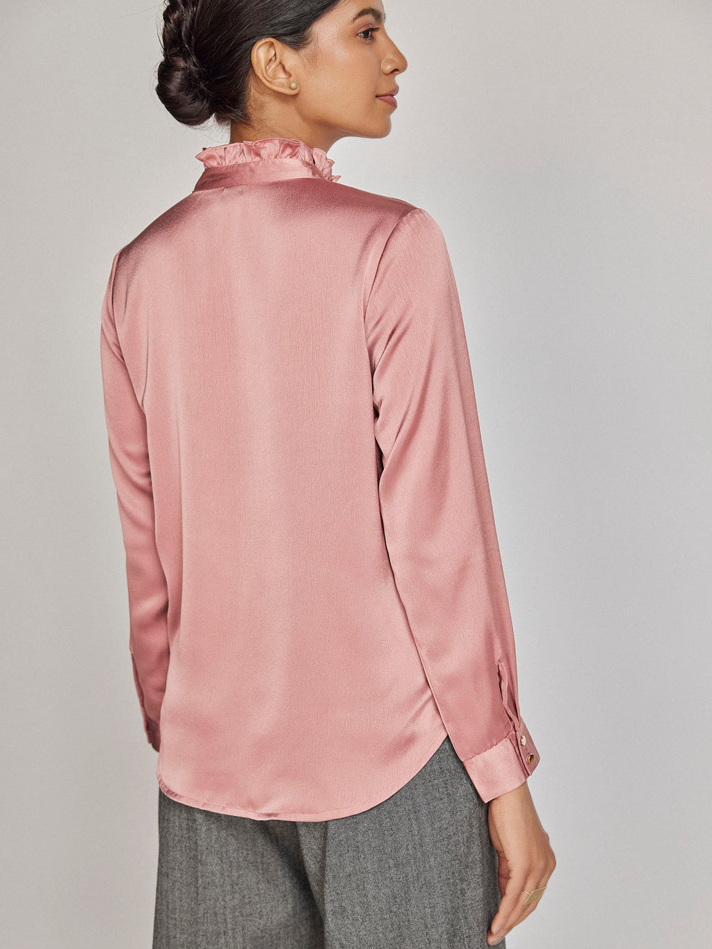 Rose Satin Ruffled Shirt