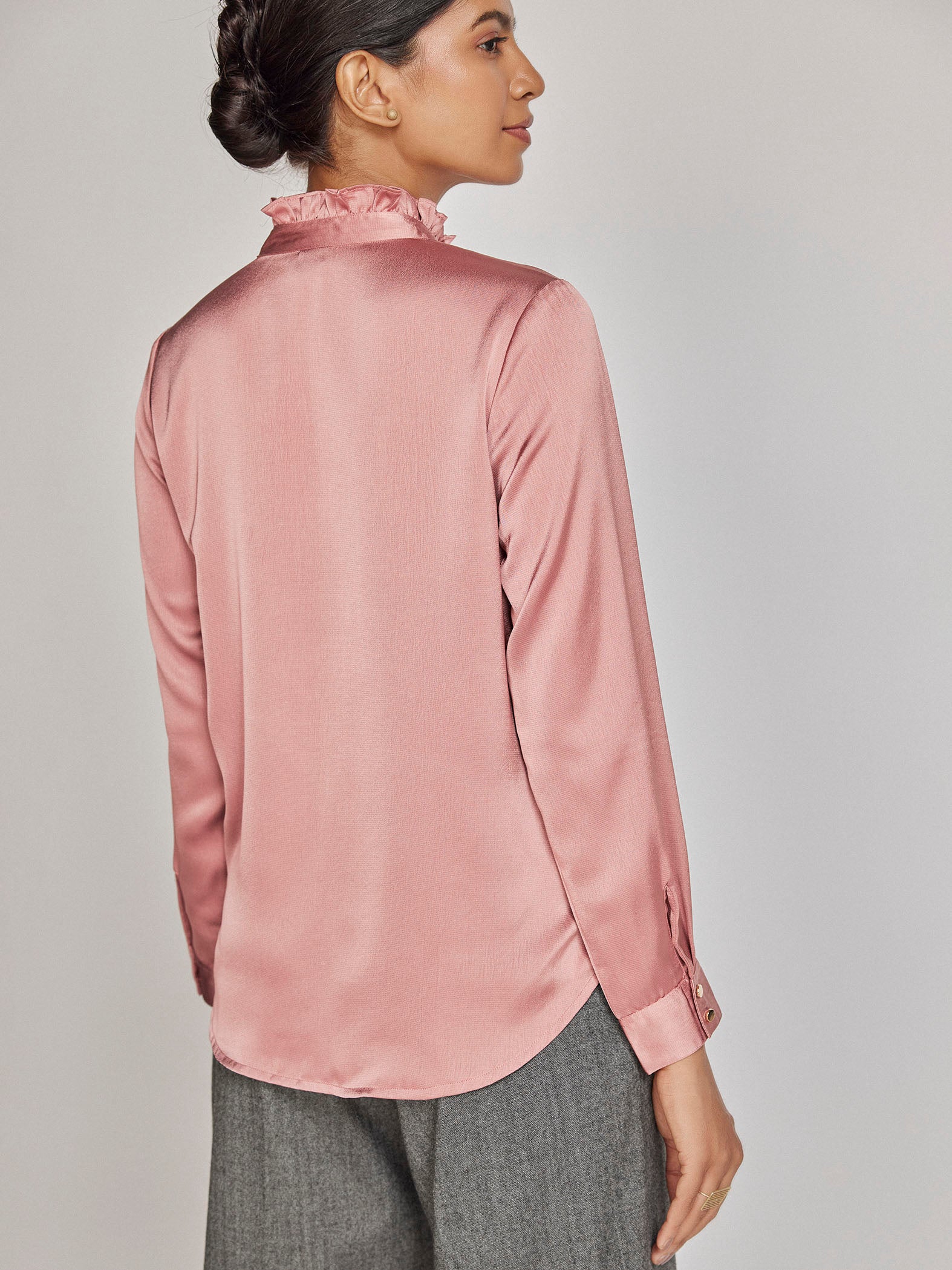 Rose Satin Ruffled Shirt