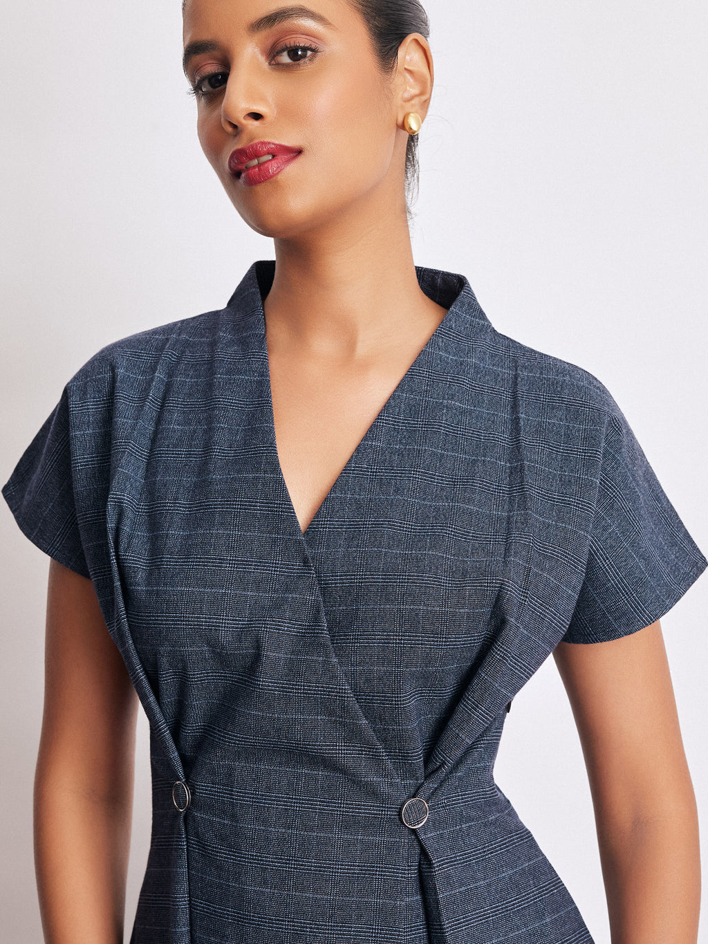 Royal Blue Checked Pleated Dress