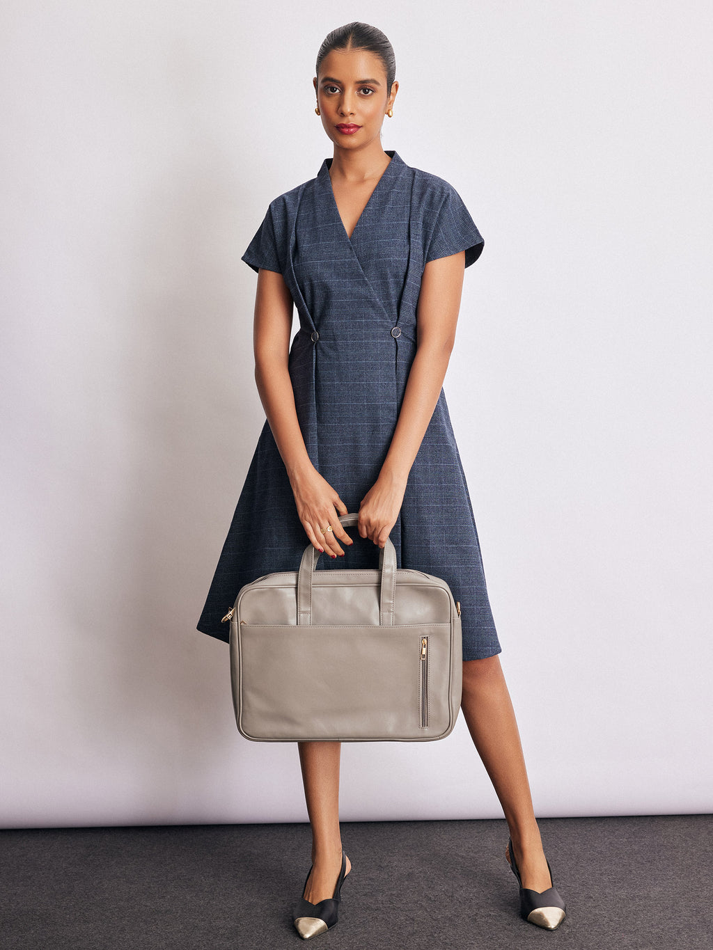 Royal Blue Checked Pleated Dress