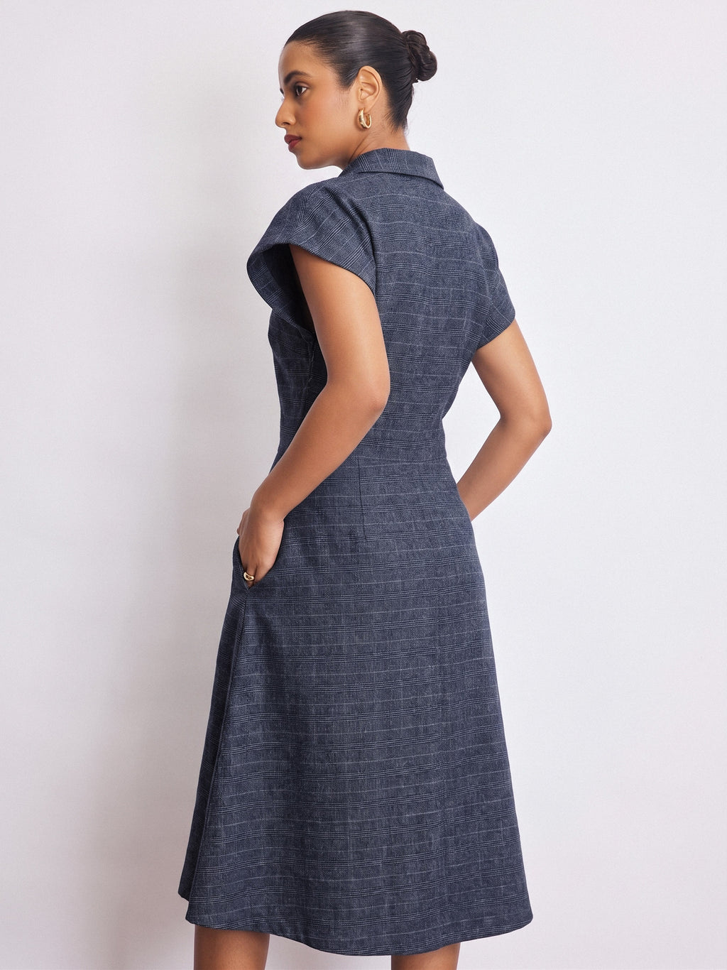 Royal Blue Checked Pleated Dress