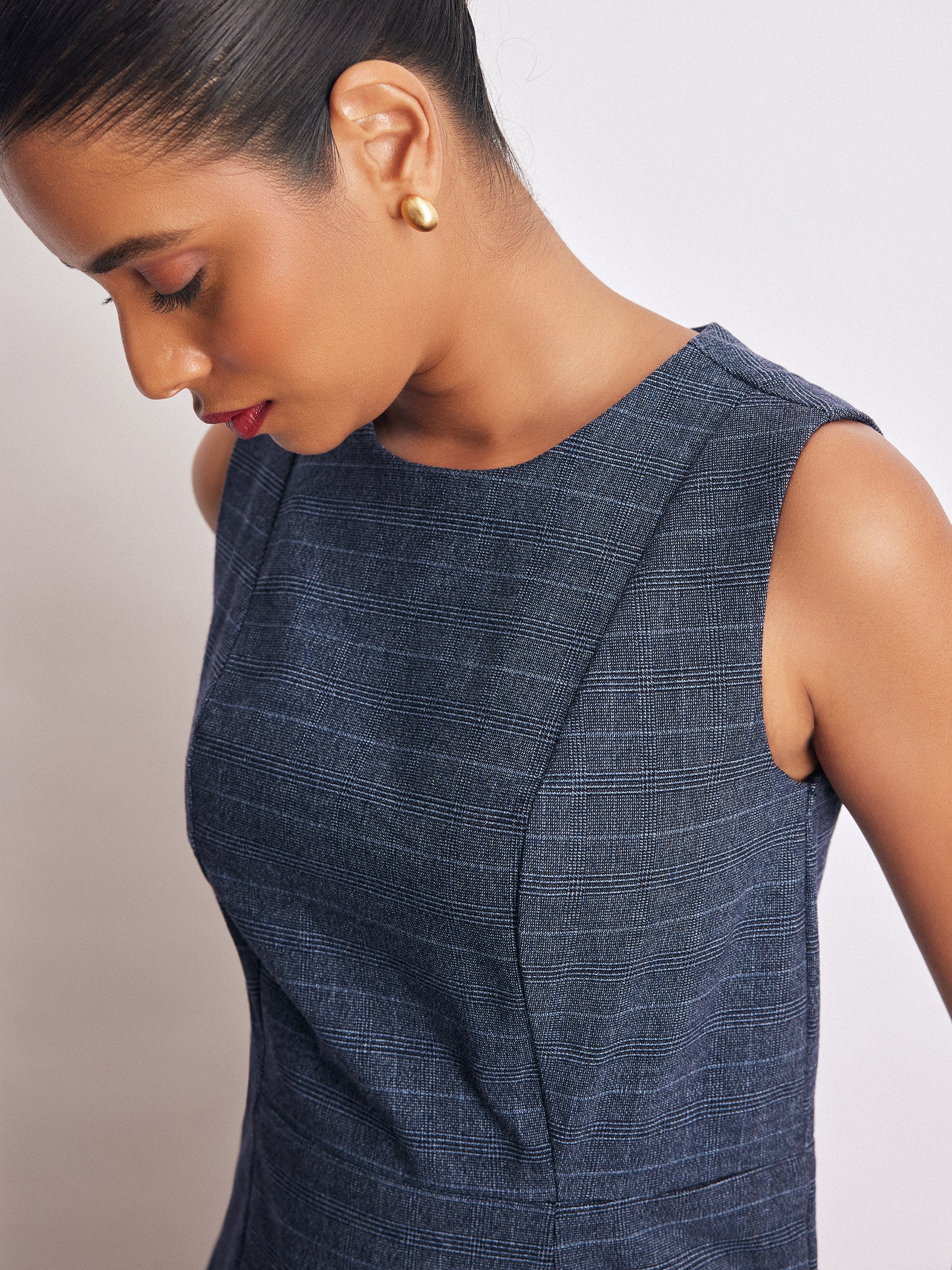 Royal Blue Checked Side Slit Top