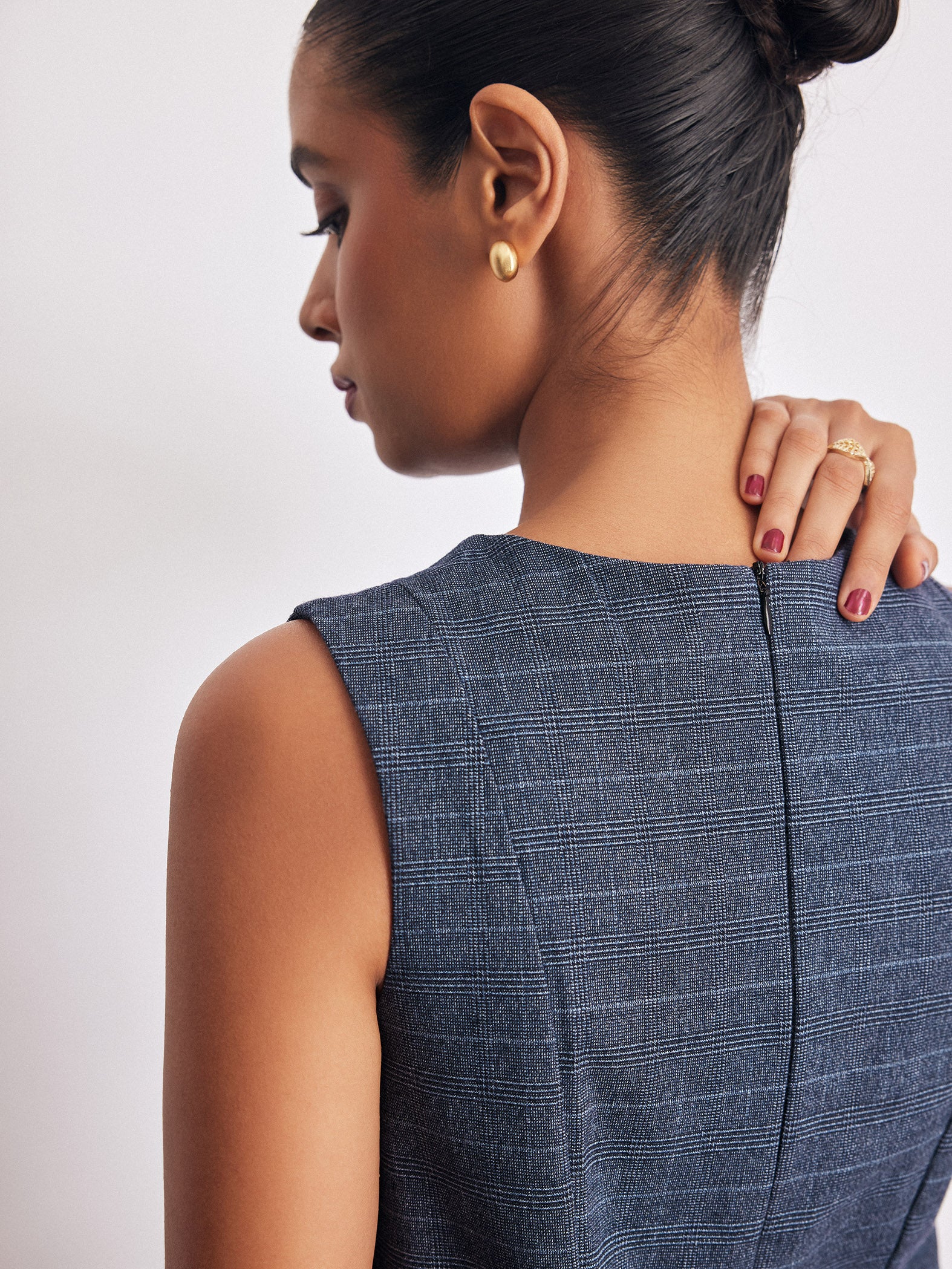 Royal Blue Checked Side Slit Top