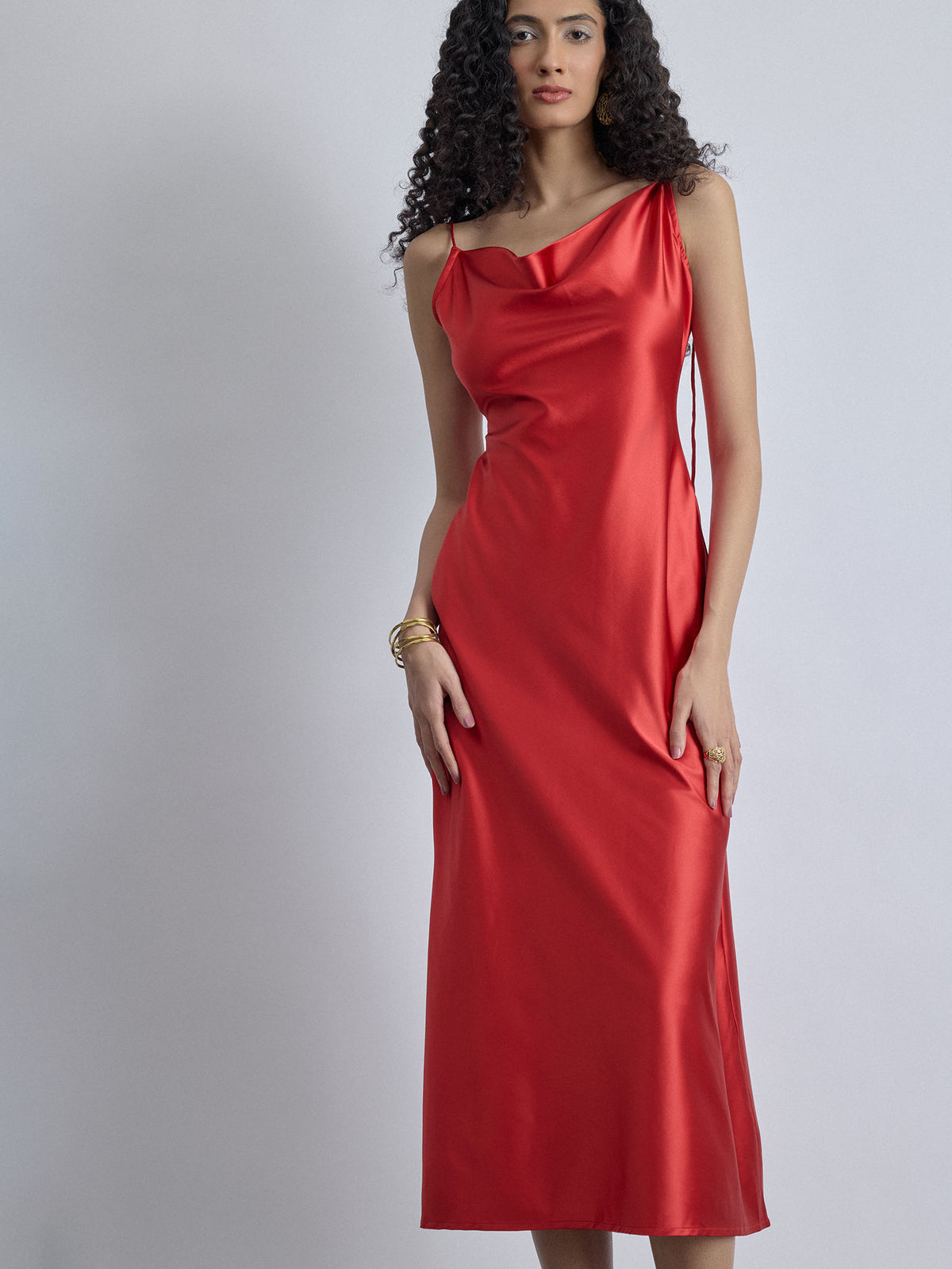 strapless open back dress Ruby Satin Cowl Neck Slip Dress – The Label Life