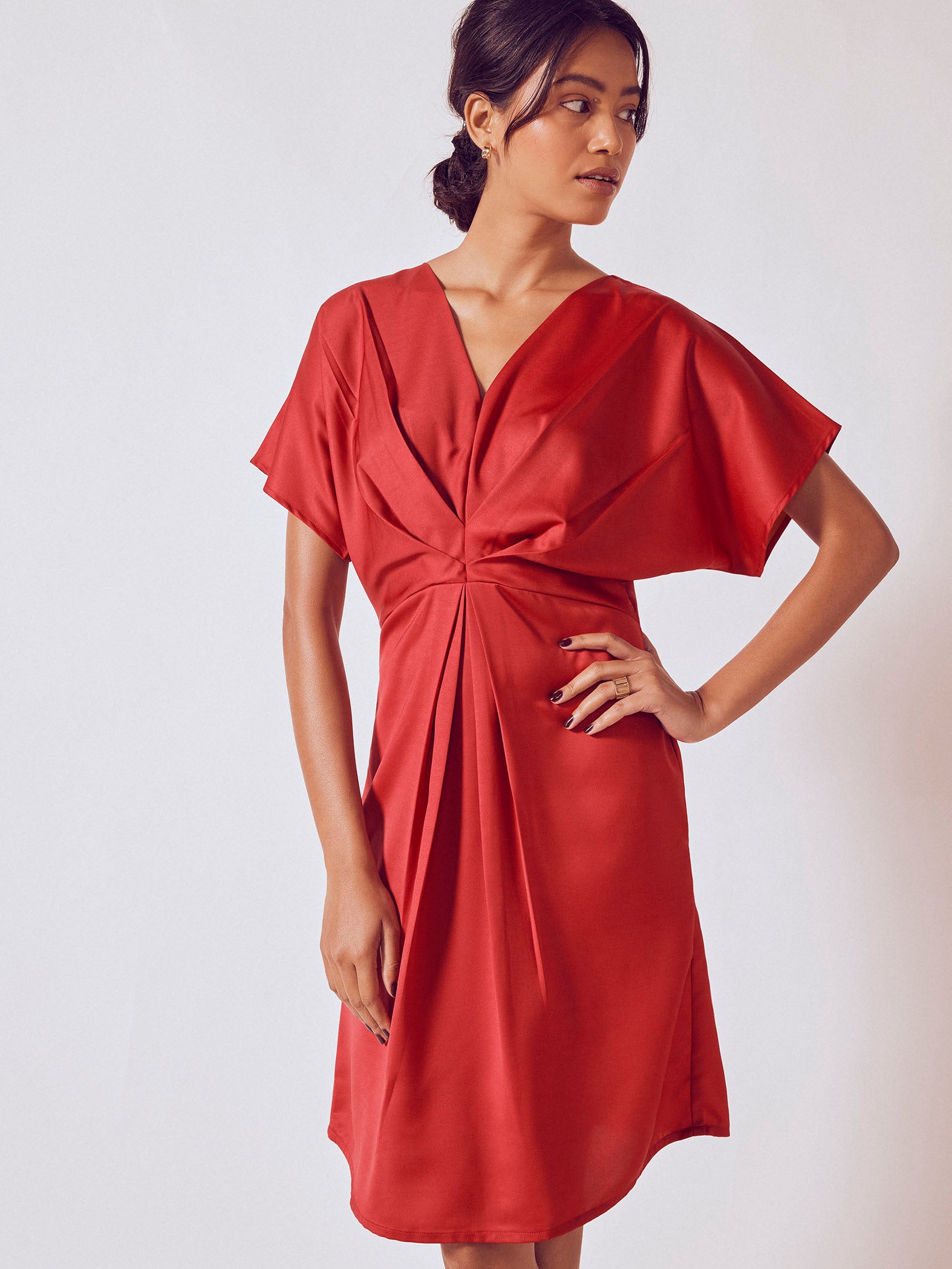 Ruby Satin Gathered Dress