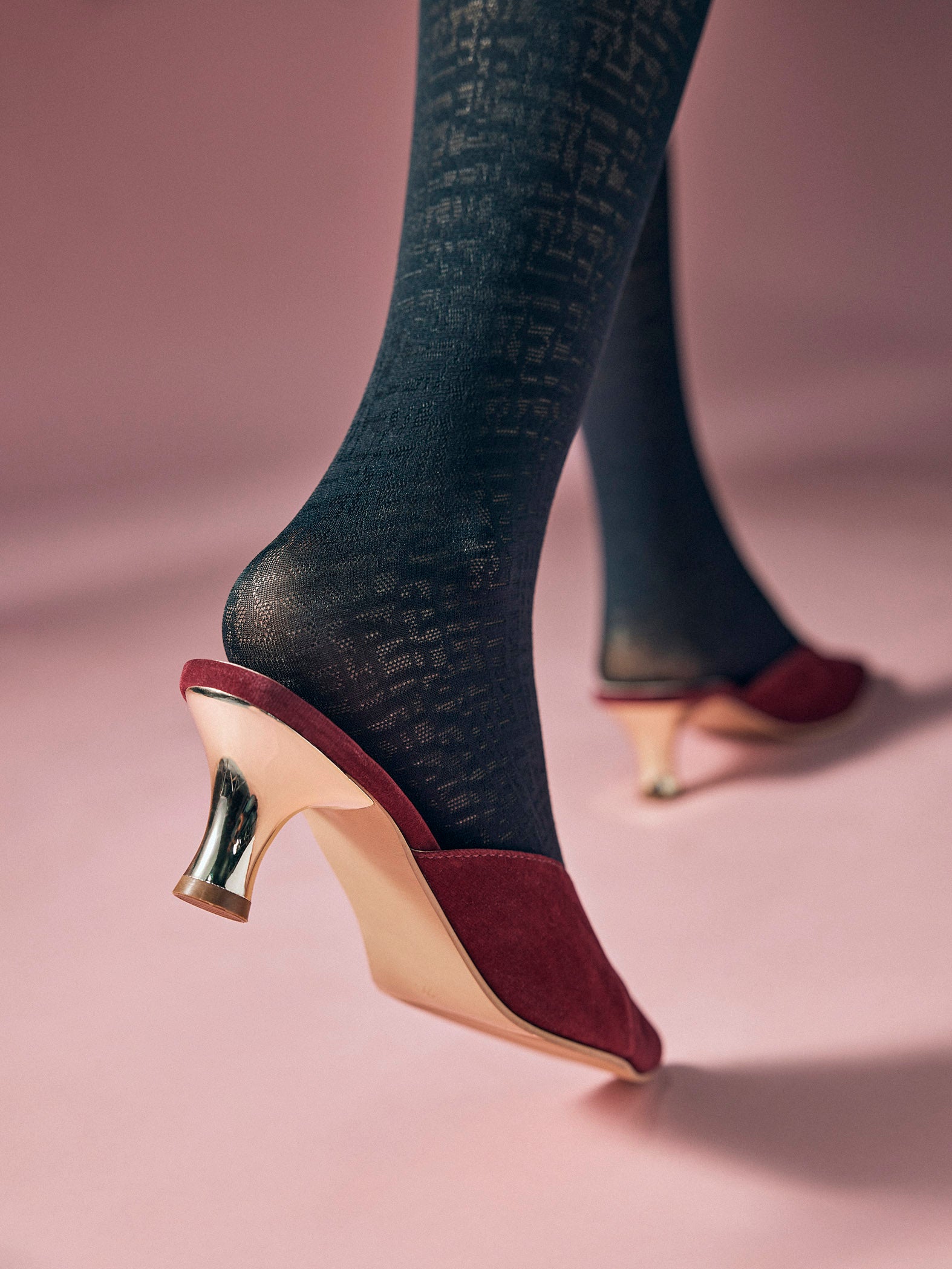 Ruby Velvet Pointed Toe Gold Heels