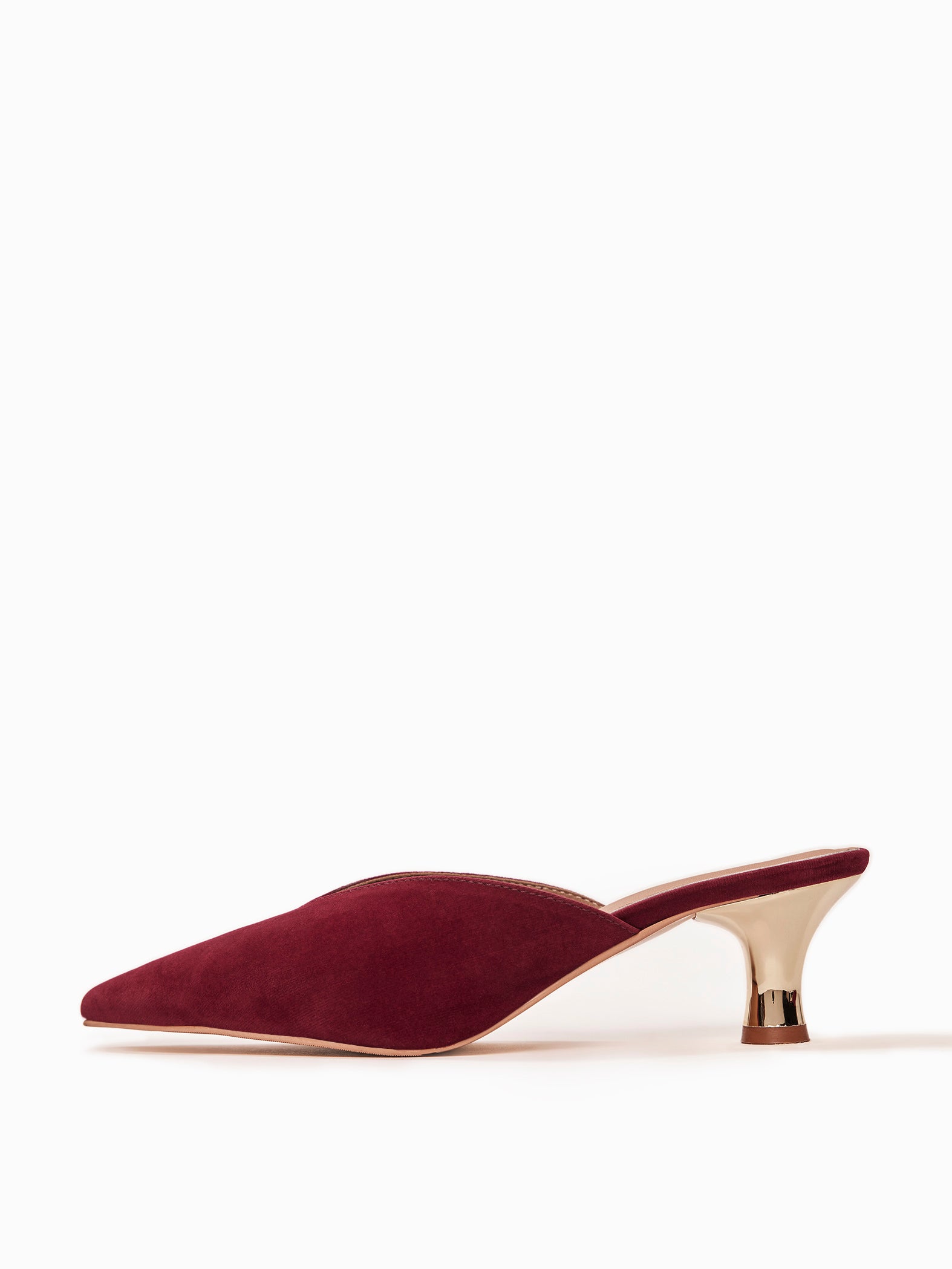 Ruby Velvet Pointed Toe Gold Heels