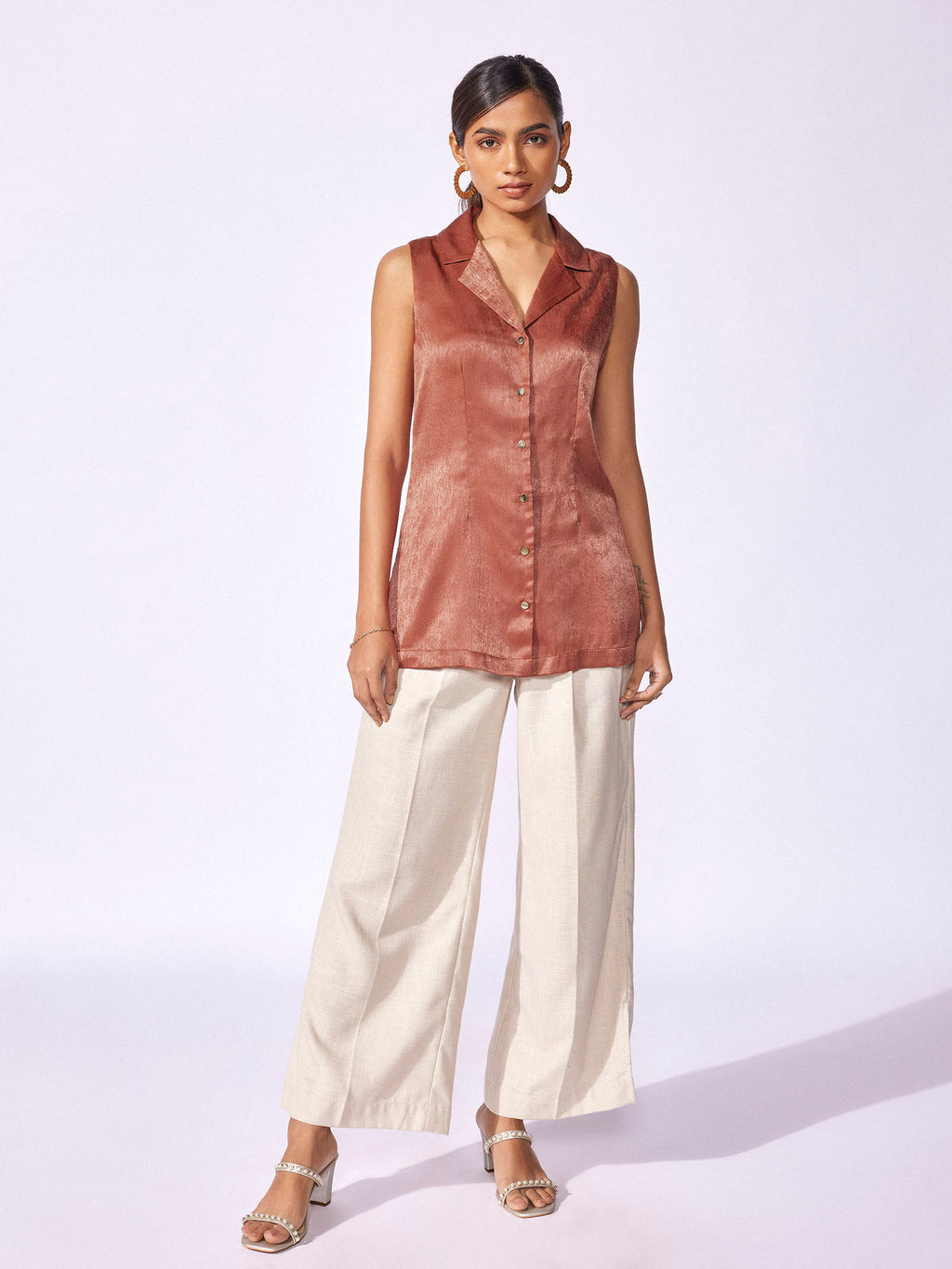 Rust Satin Sleeveless Blazer
