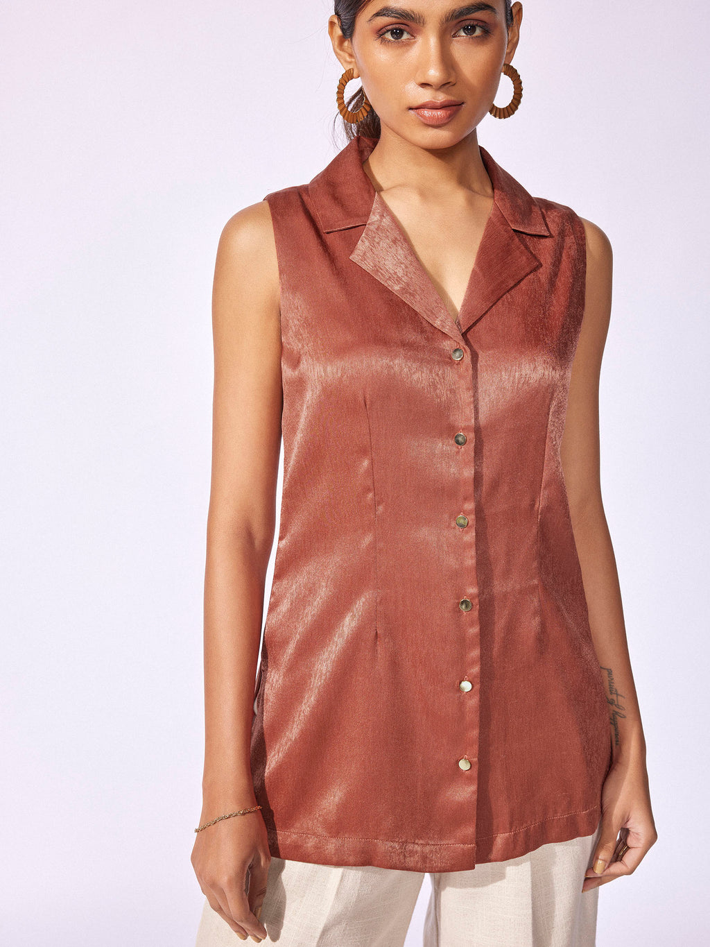 Rust Satin Sleeveless Blazer