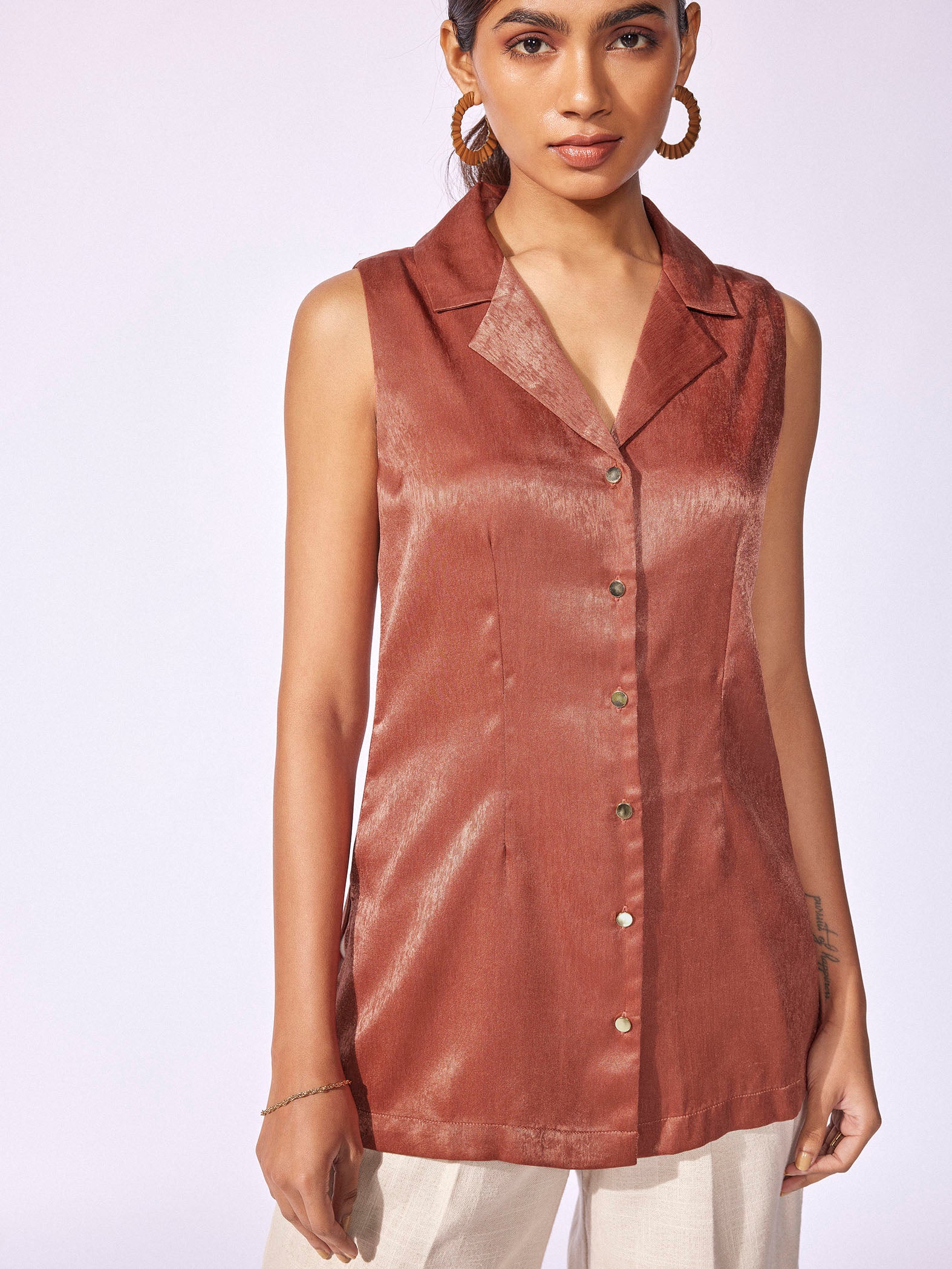 Rust Satin Sleeveless Blazer