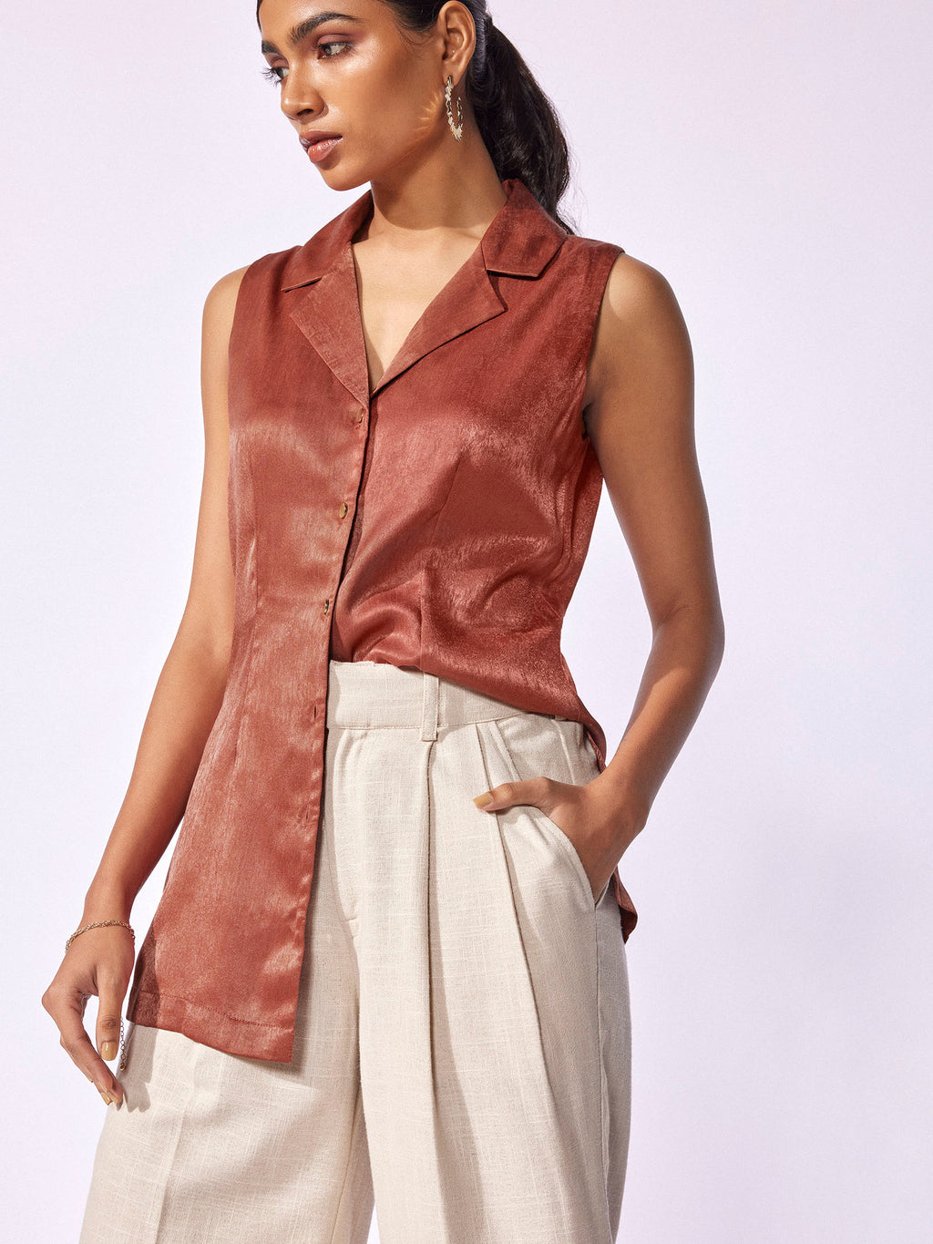 Rust Satin Sleeveless Blazer