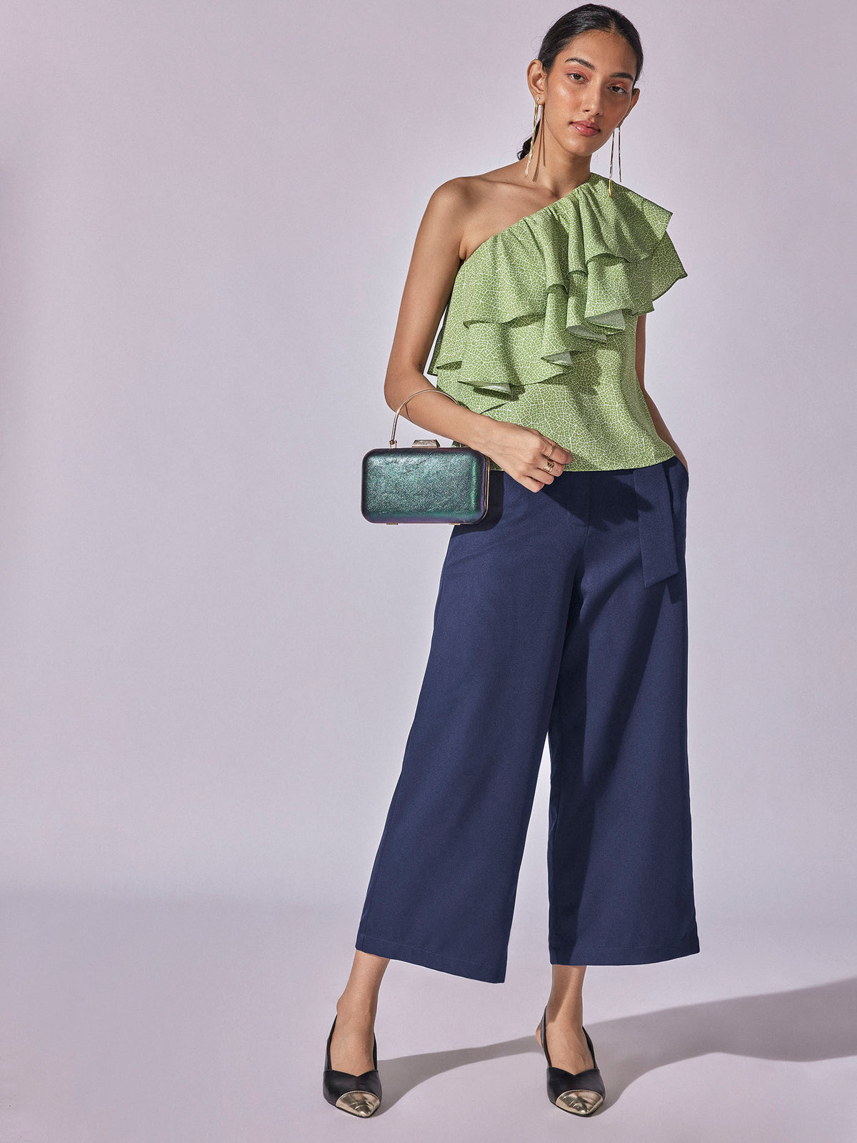Sage Leaf Print One Shoulder Top