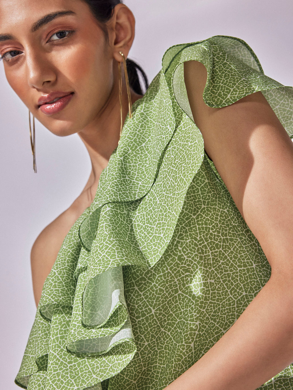 Sage Leaf Print One Shoulder Top