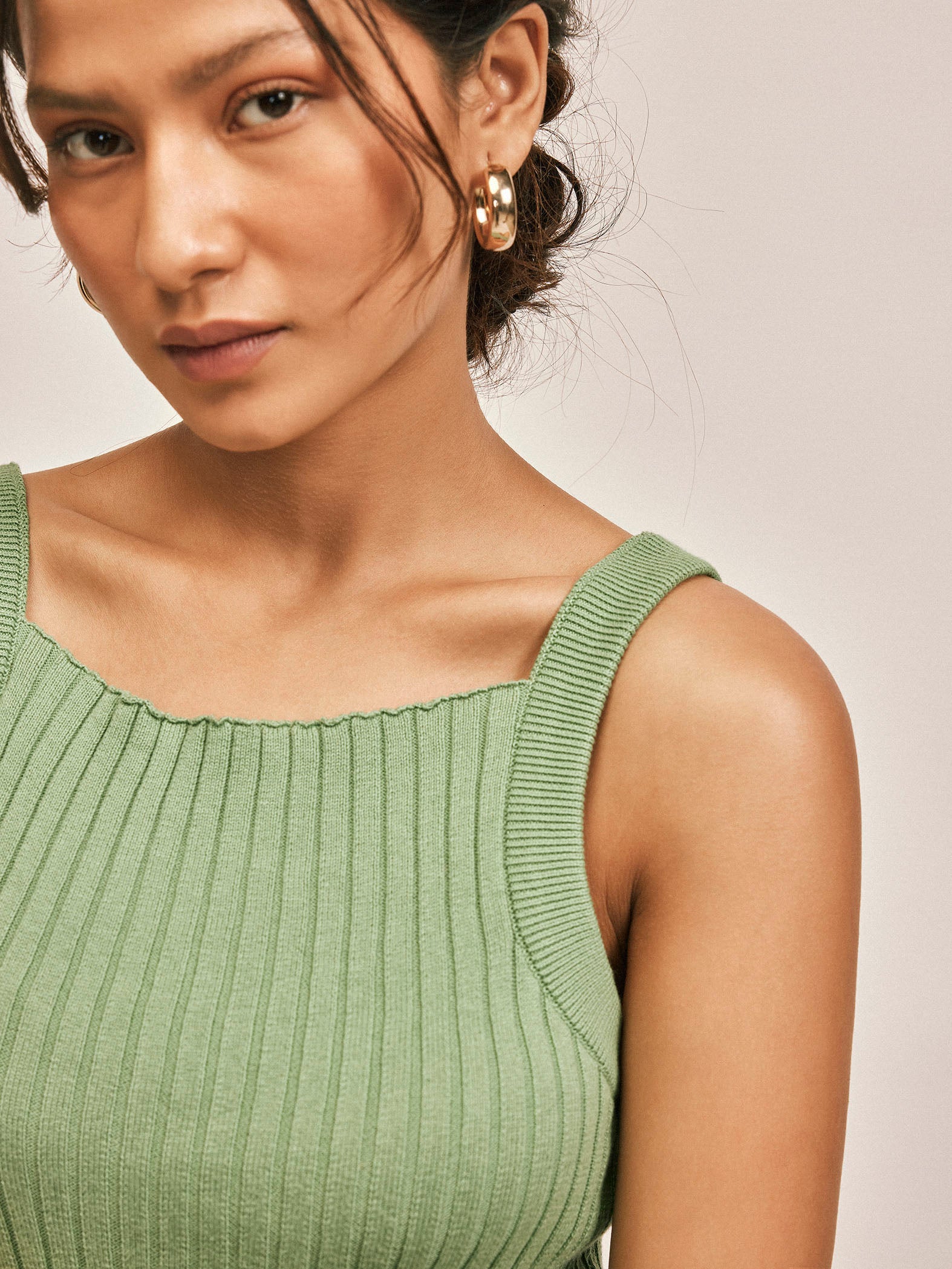 Sage strappy ribbed knit top