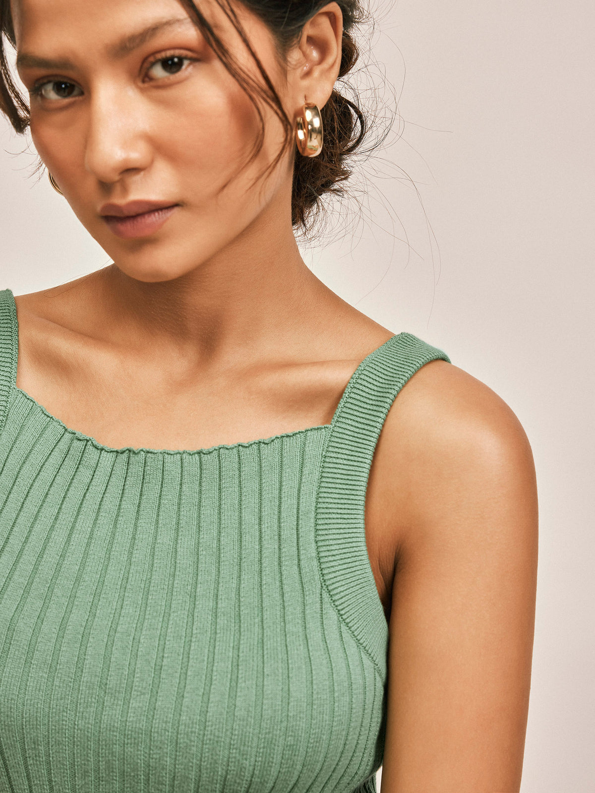 Sage strappy ribbed knit top