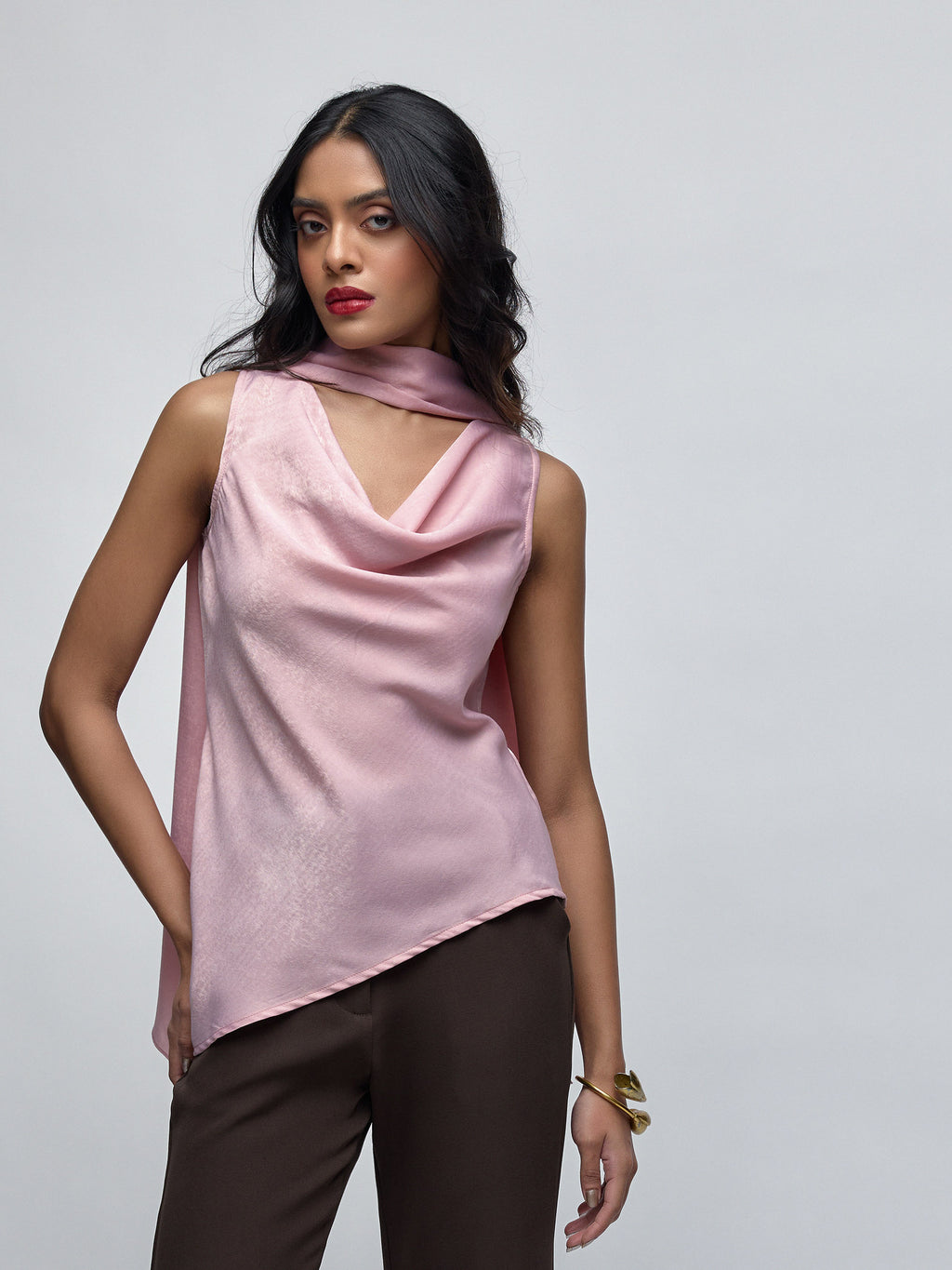 Sakura Pink Cowl Neck Scarf Top