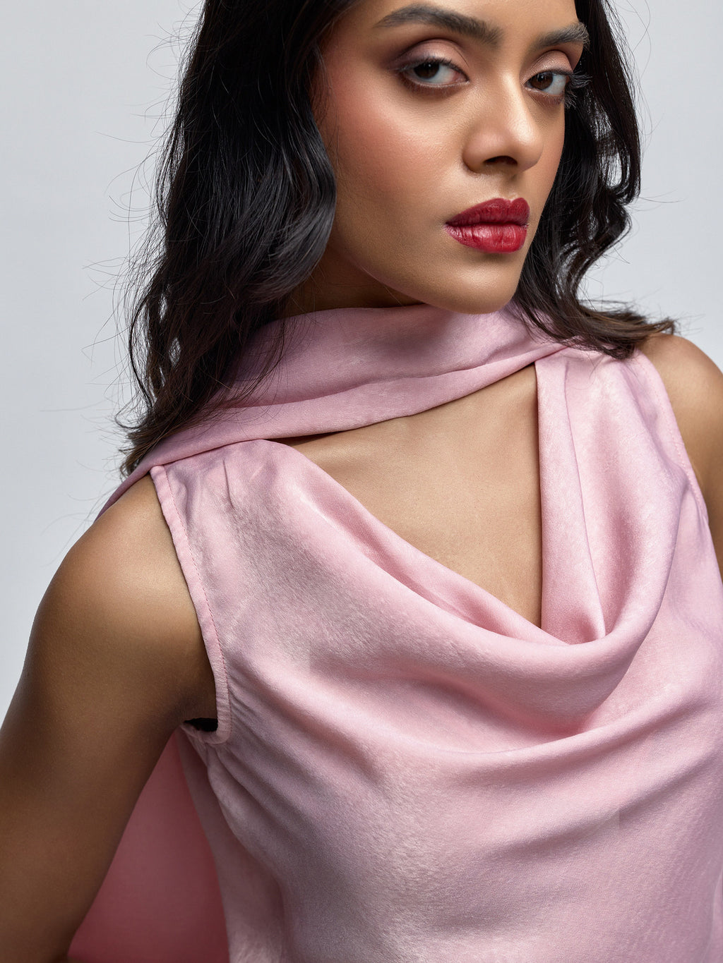 Sakura Pink Cowl Neck Scarf Top