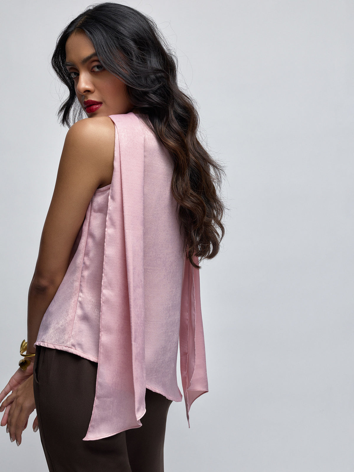 Sakura Pink Cowl Neck Scarf Top