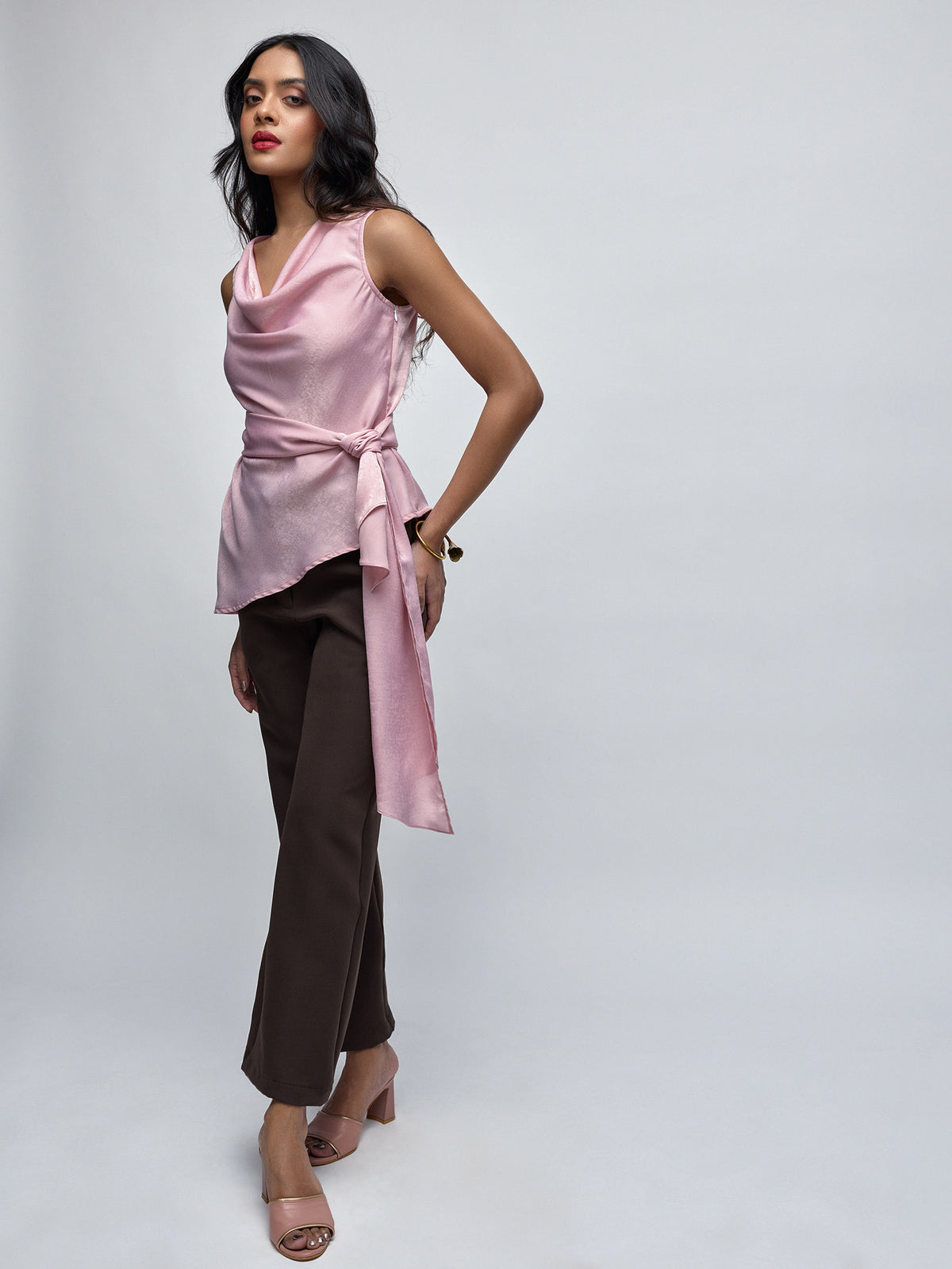 Sakura Pink Cowl Neck Scarf Top