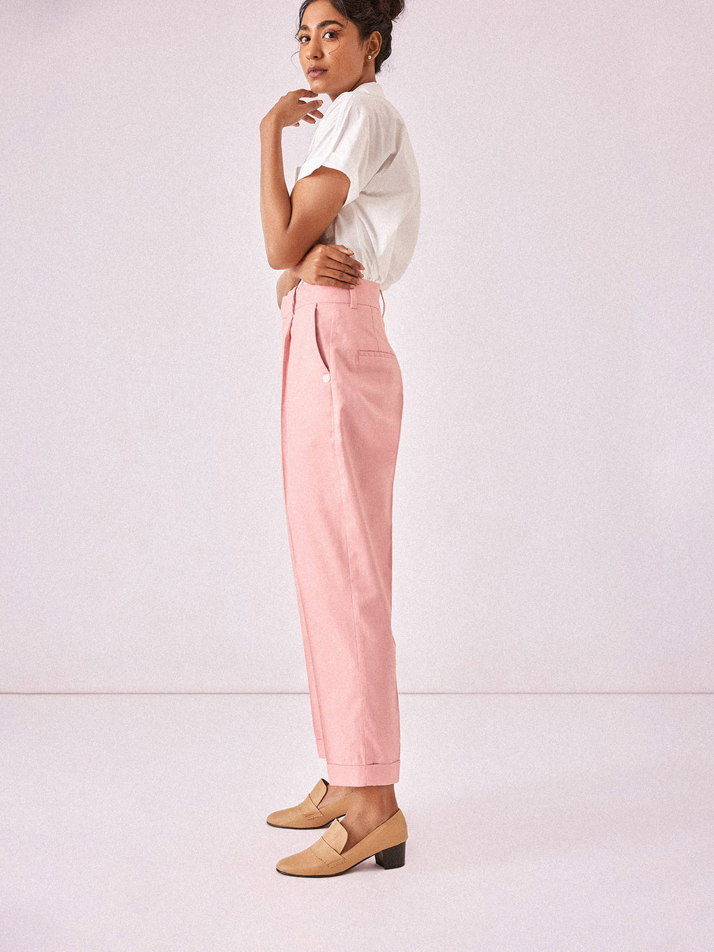 Salmon Cotton Tapered Trousers
