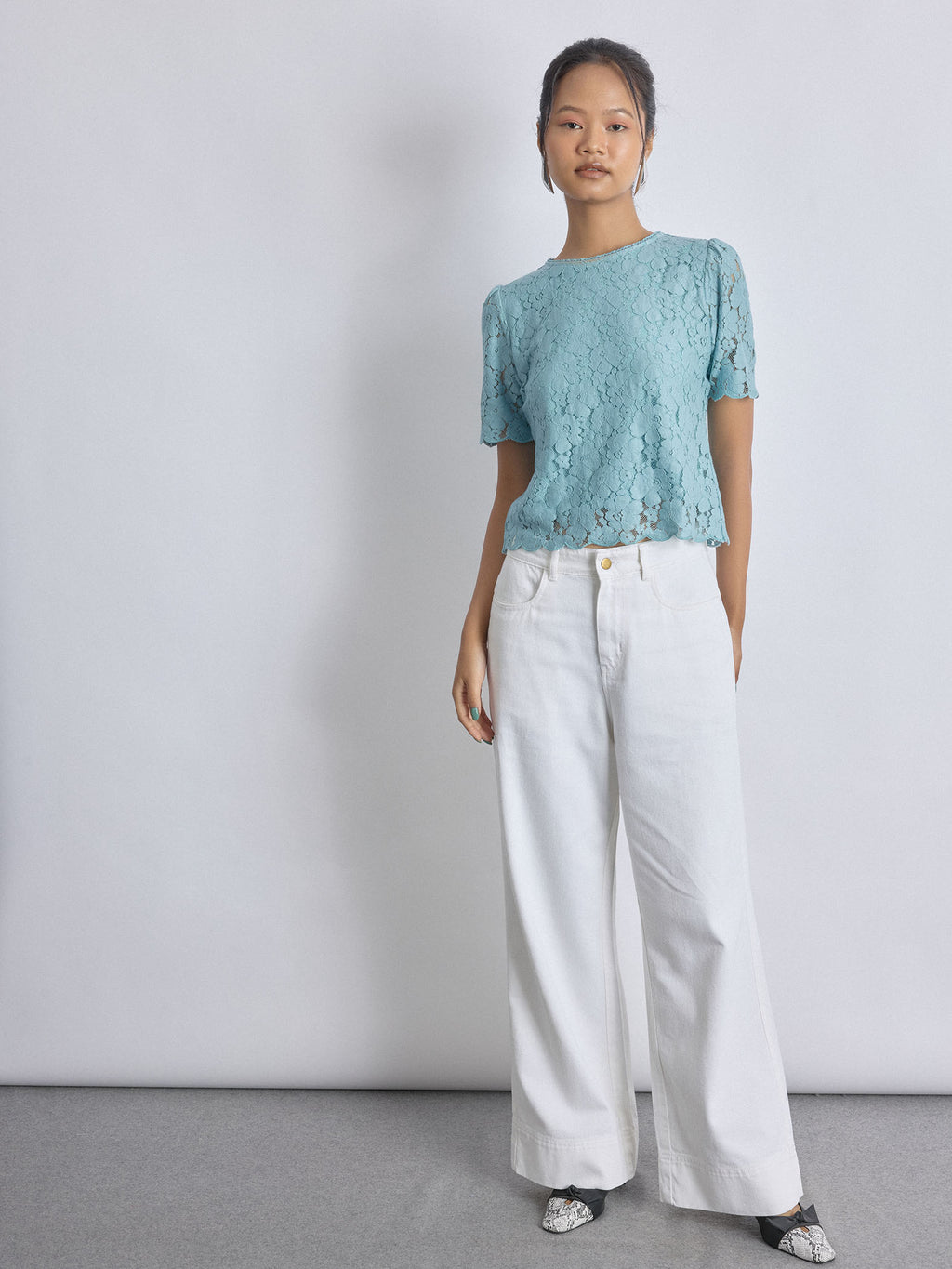 Sea Foam Green Floral Lace Top