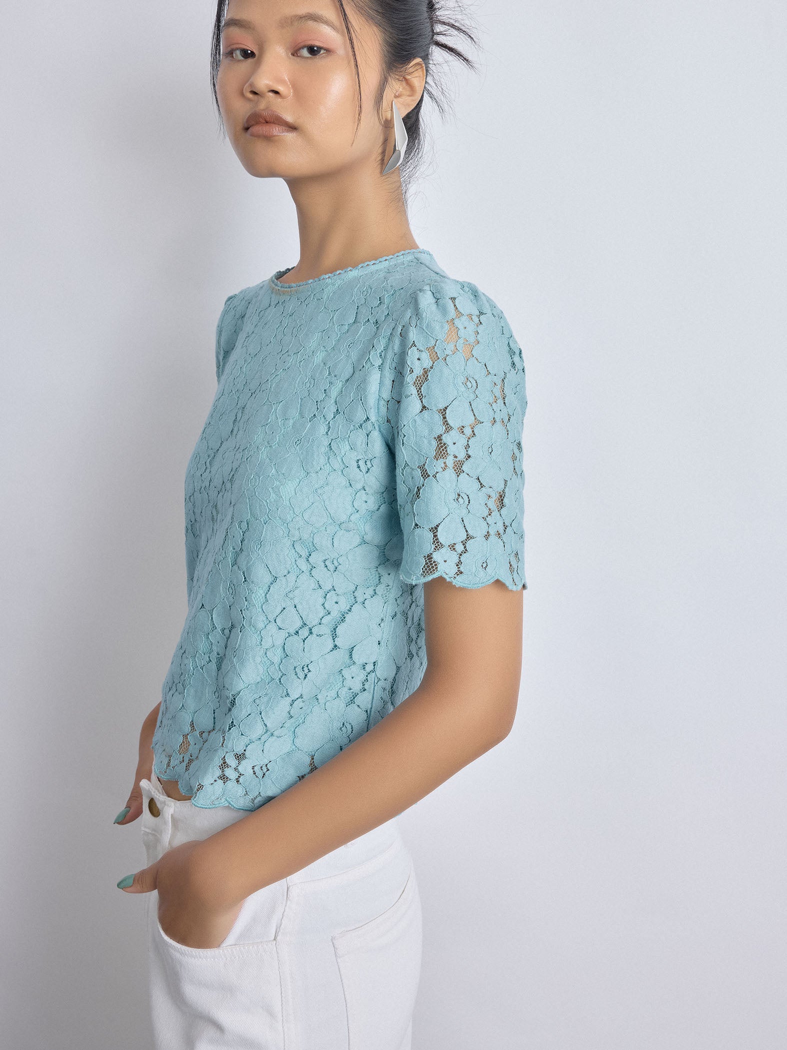 Sea Foam Green Floral Lace Top