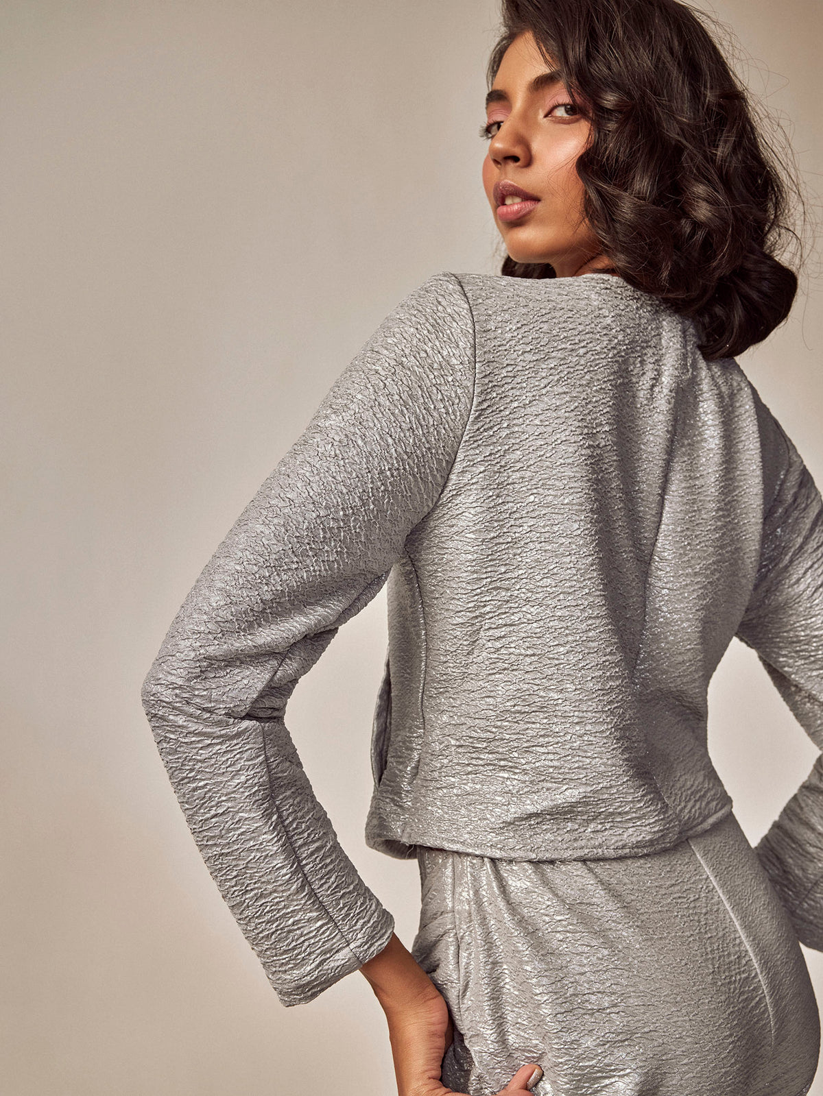 Silver Crinkled Crop Jacket