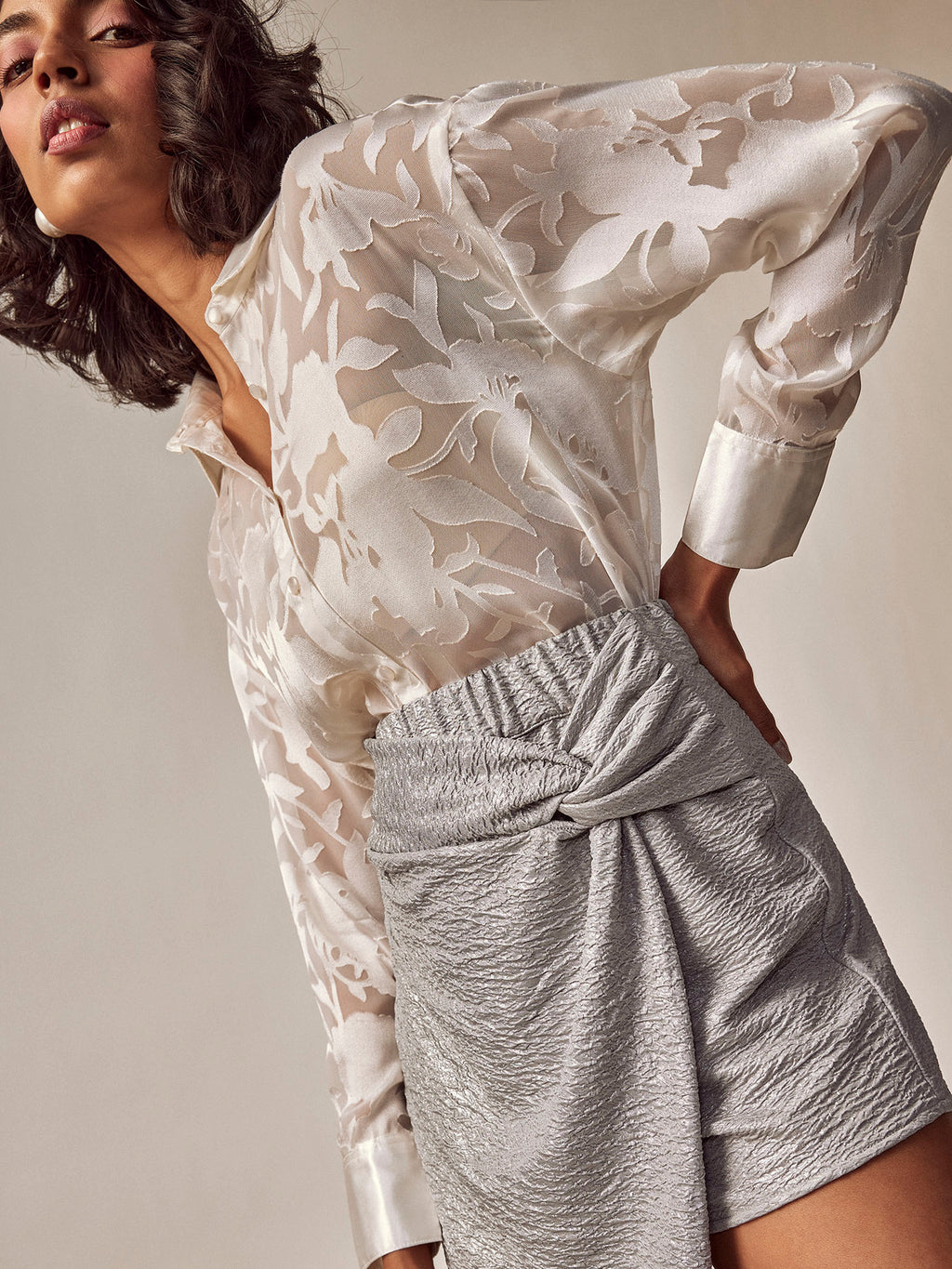 Silver Crinkled Twist Knot Skort