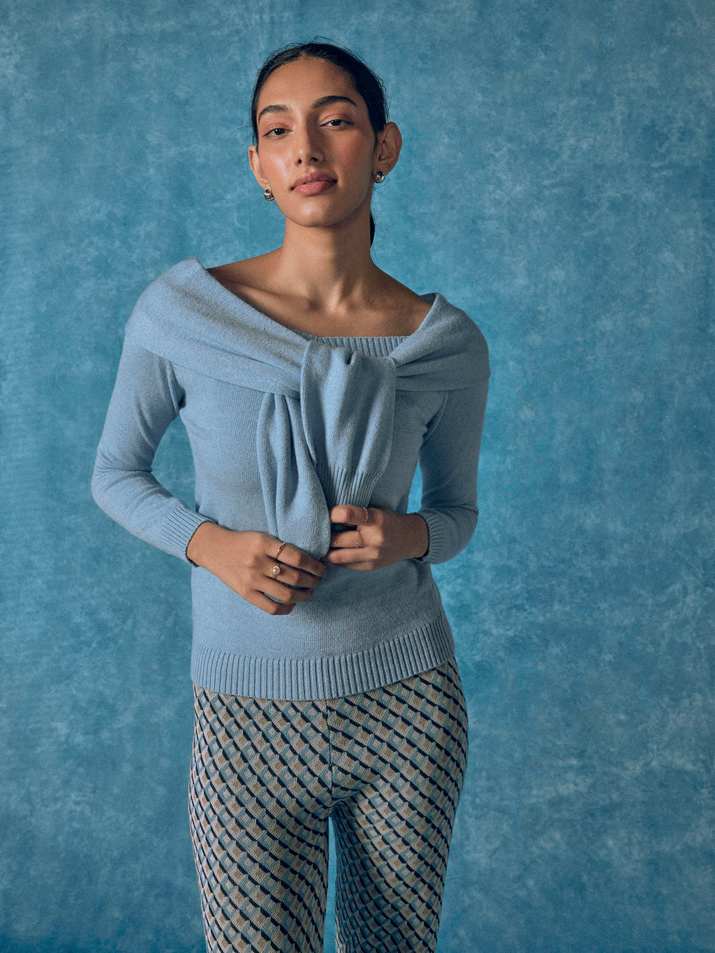 Sky Off Shoulder Shawl Neck Top