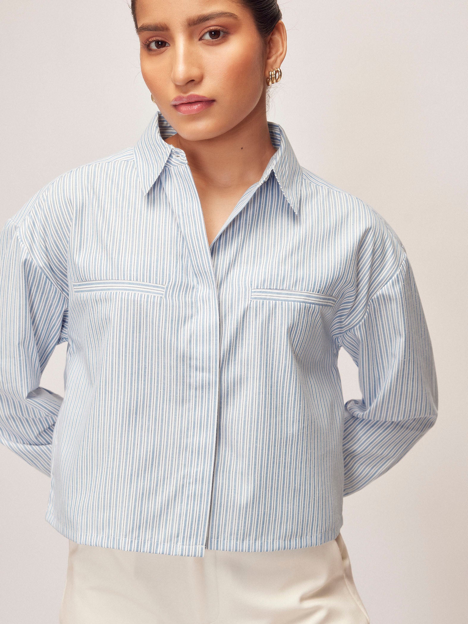 Sky Pinstripe Boxy Shirt