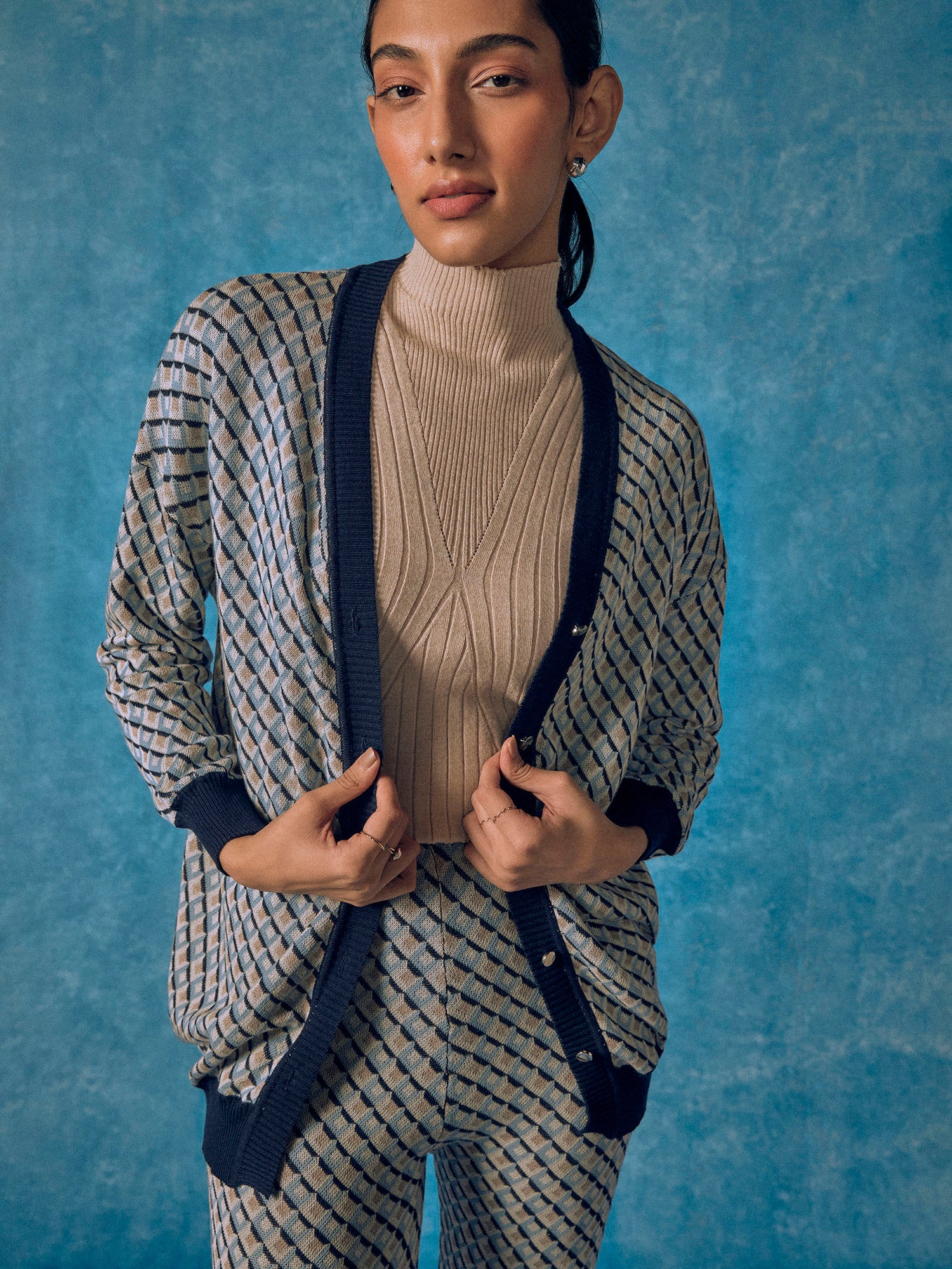 Sky & Navy Jacquard Cardigan