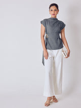 Slate Grey Buckled Wrap Top