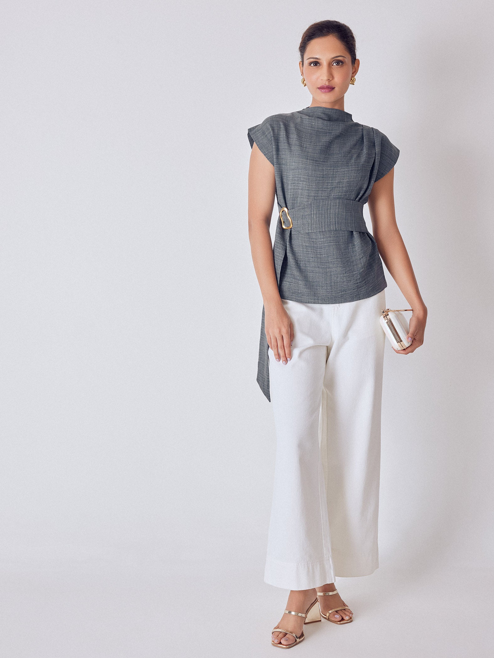 Slate Grey Buckled Wrap Top