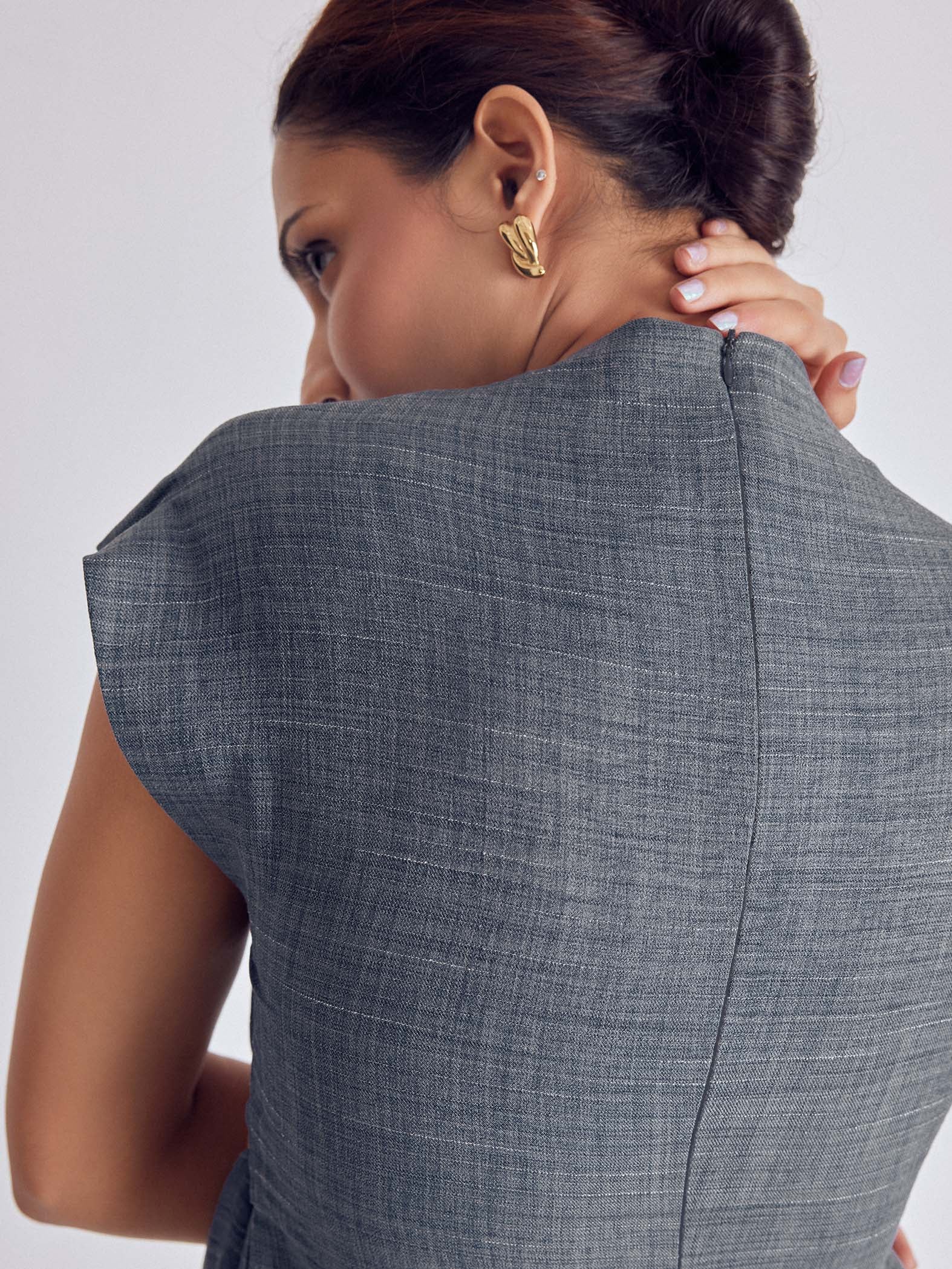 Slate Grey Buckled Wrap Top