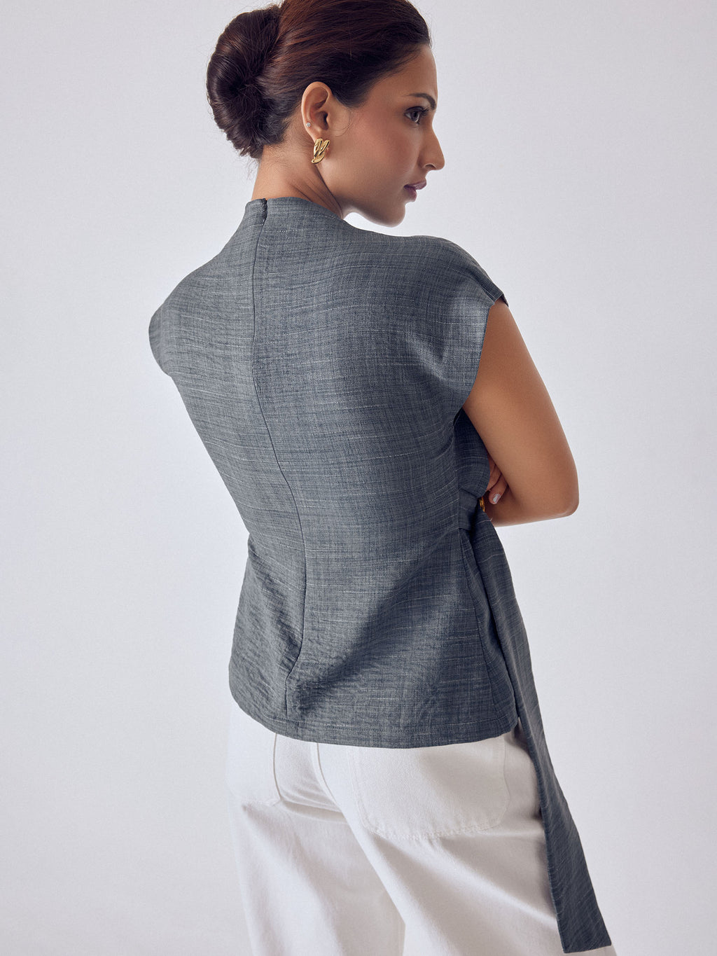 Slate Grey Buckled Wrap Top